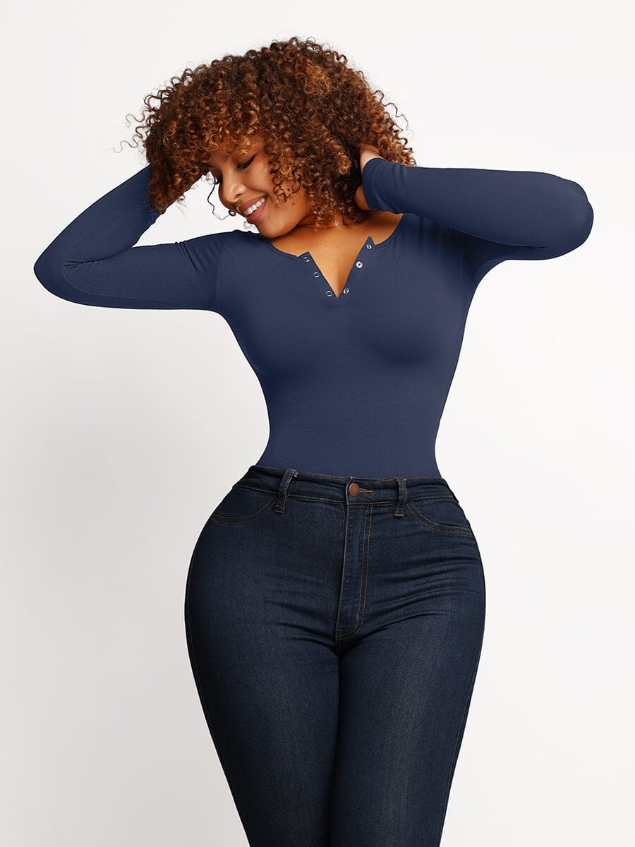 HeyCurve| Seamless Outer Long Sleeve Thong Bodysuit