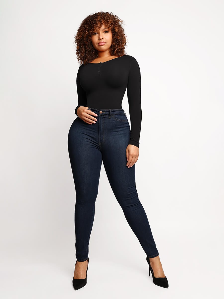 HeyCurve| Seamless Outer Long Sleeve Thong Bodysuit