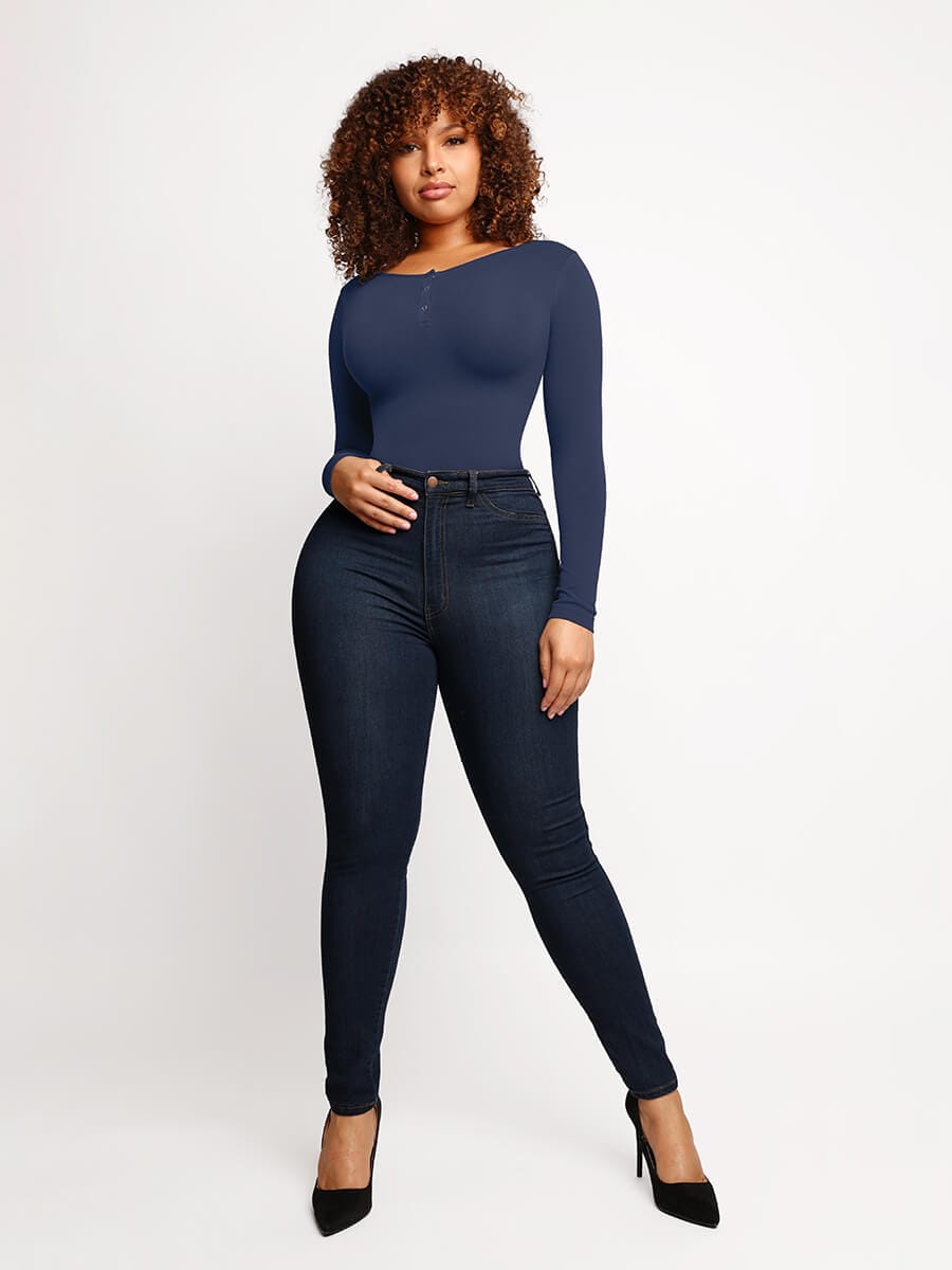 HeyCurve| Seamless Outer Long Sleeve Thong Bodysuit