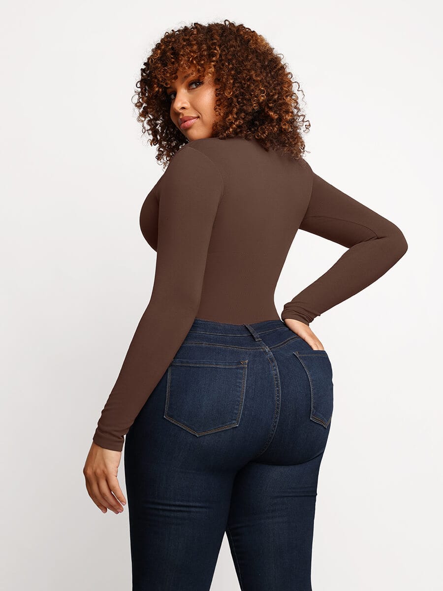HeyCurve| Seamless Outer Long Sleeve Thong Bodysuit