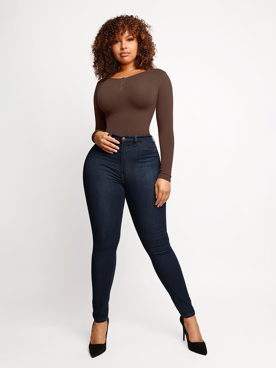 HeyCurve| Seamless Outer Long Sleeve Thong Bodysuit