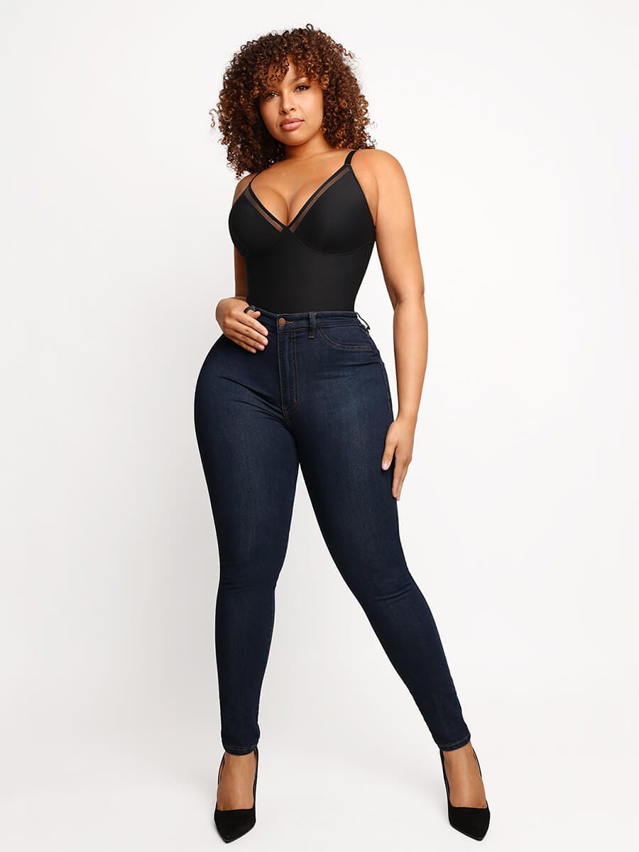 HeyCurve| Sexet dyb V-hals mesh gennemsigtig bodystocking