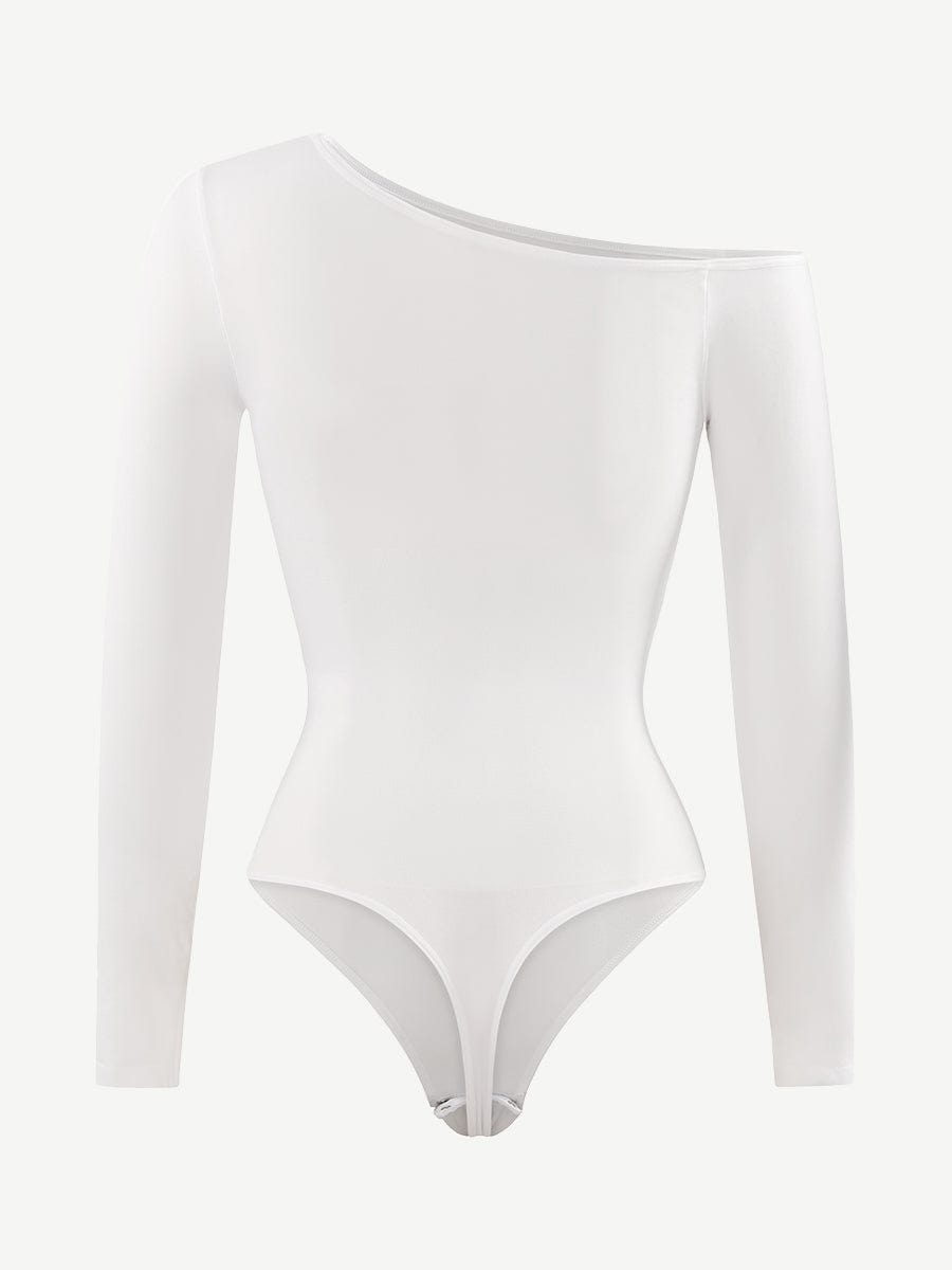 HeyCurve| Sømløs diagonal hals langærmet taljetrimmet thong bodysuit