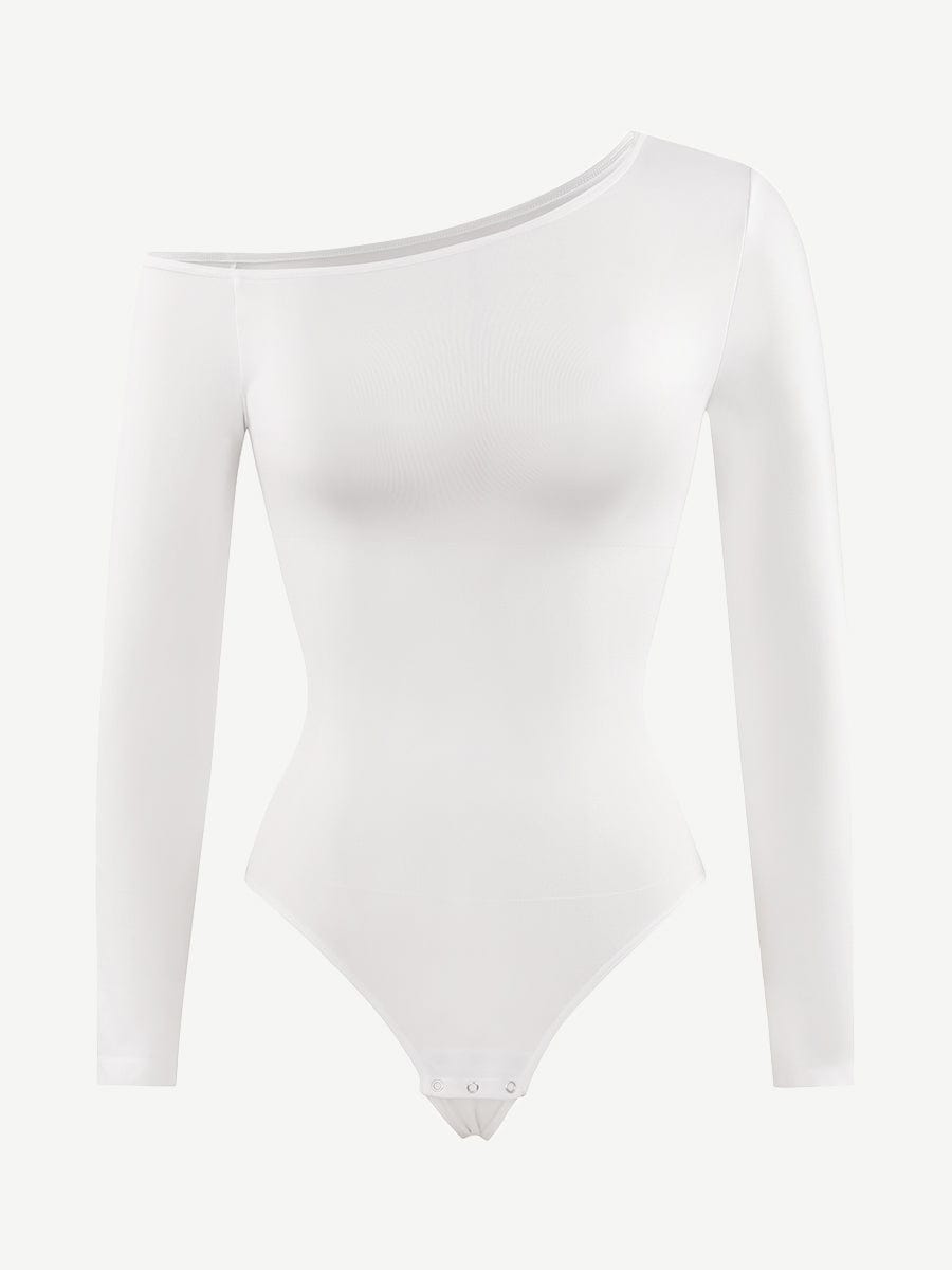 HeyCurve| Sømløs diagonal hals langærmet taljetrimmet thong bodysuit