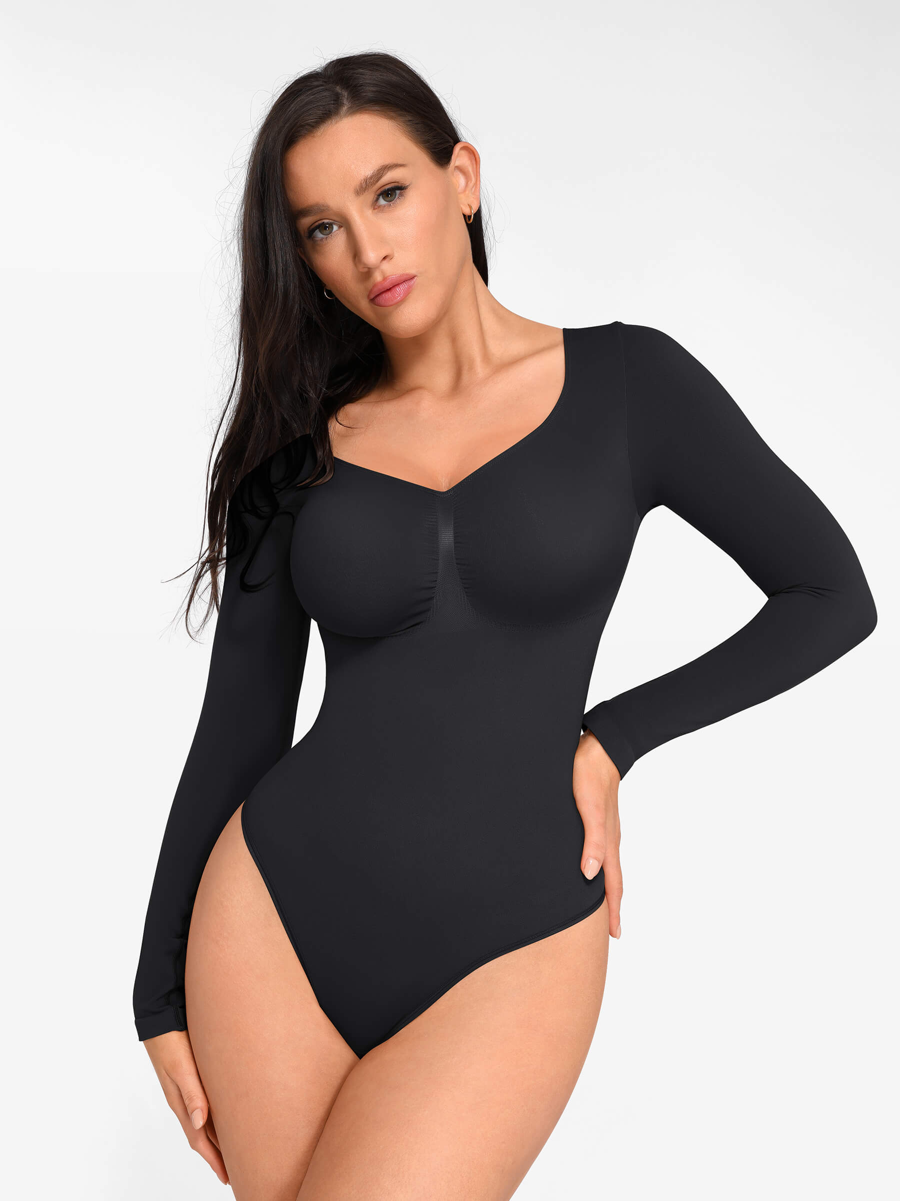 Hey Curve| Sömlös långärmad bröststöd magekontroll tanga bodysuit