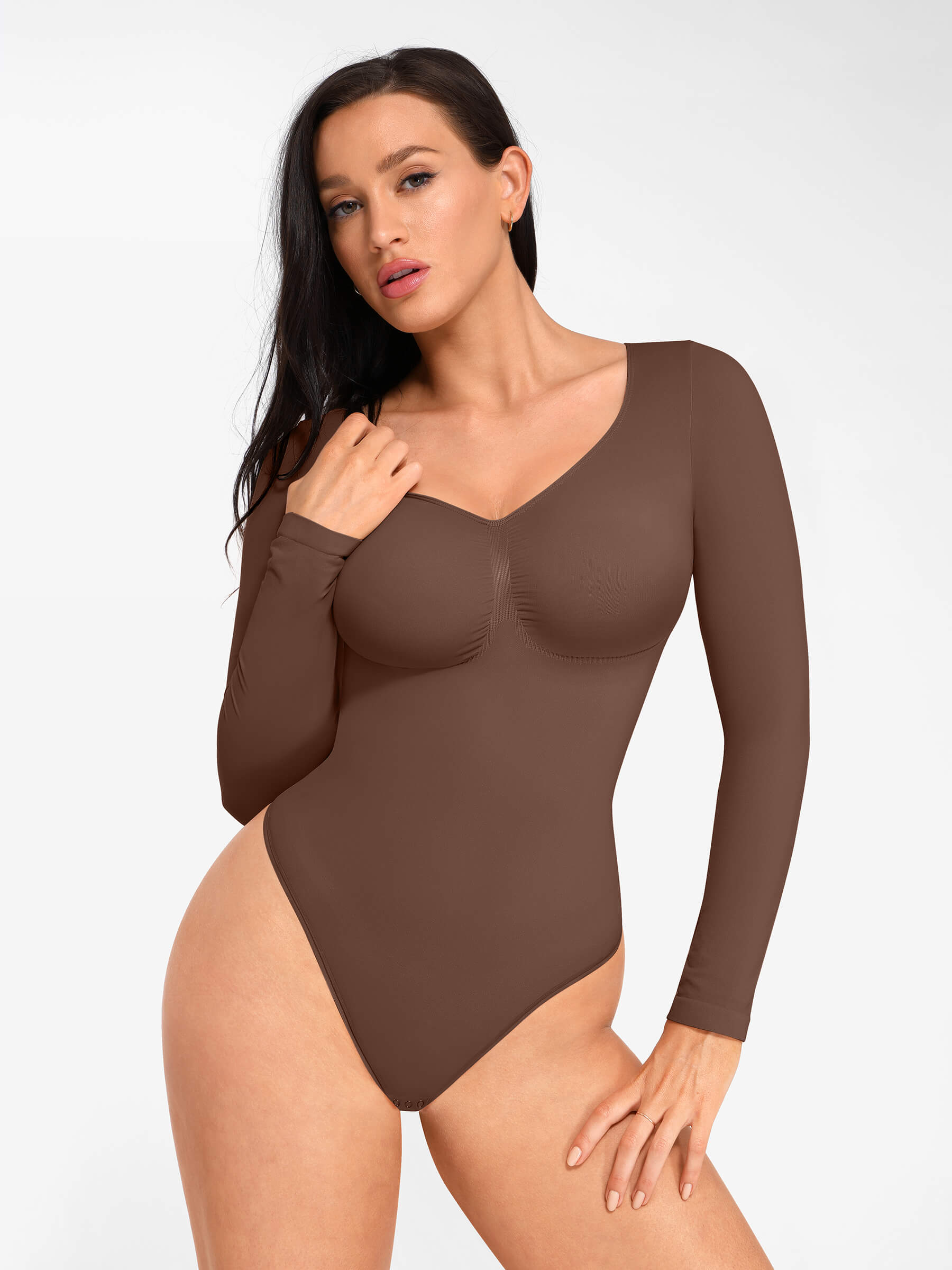 Hey Curve| Sömlös långärmad bröststöd magekontroll tanga bodysuit