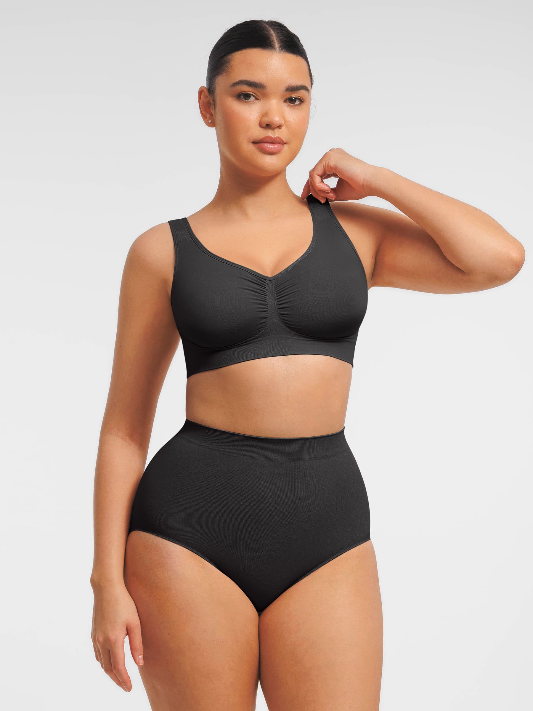 HeyCurve|Seamless Wide Straps Bra  & Seamless Tummy Control Brief Set