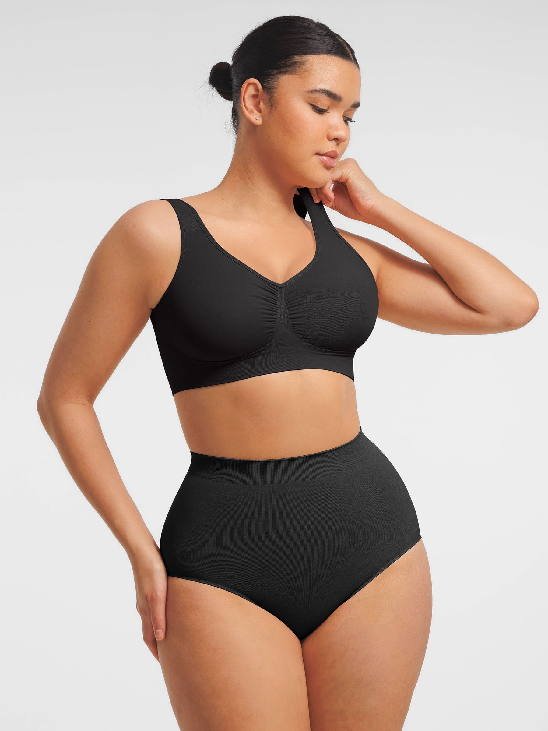 HeyCurve|Seamless Wide Straps Bra  & Seamless Tummy Control Brief Set
