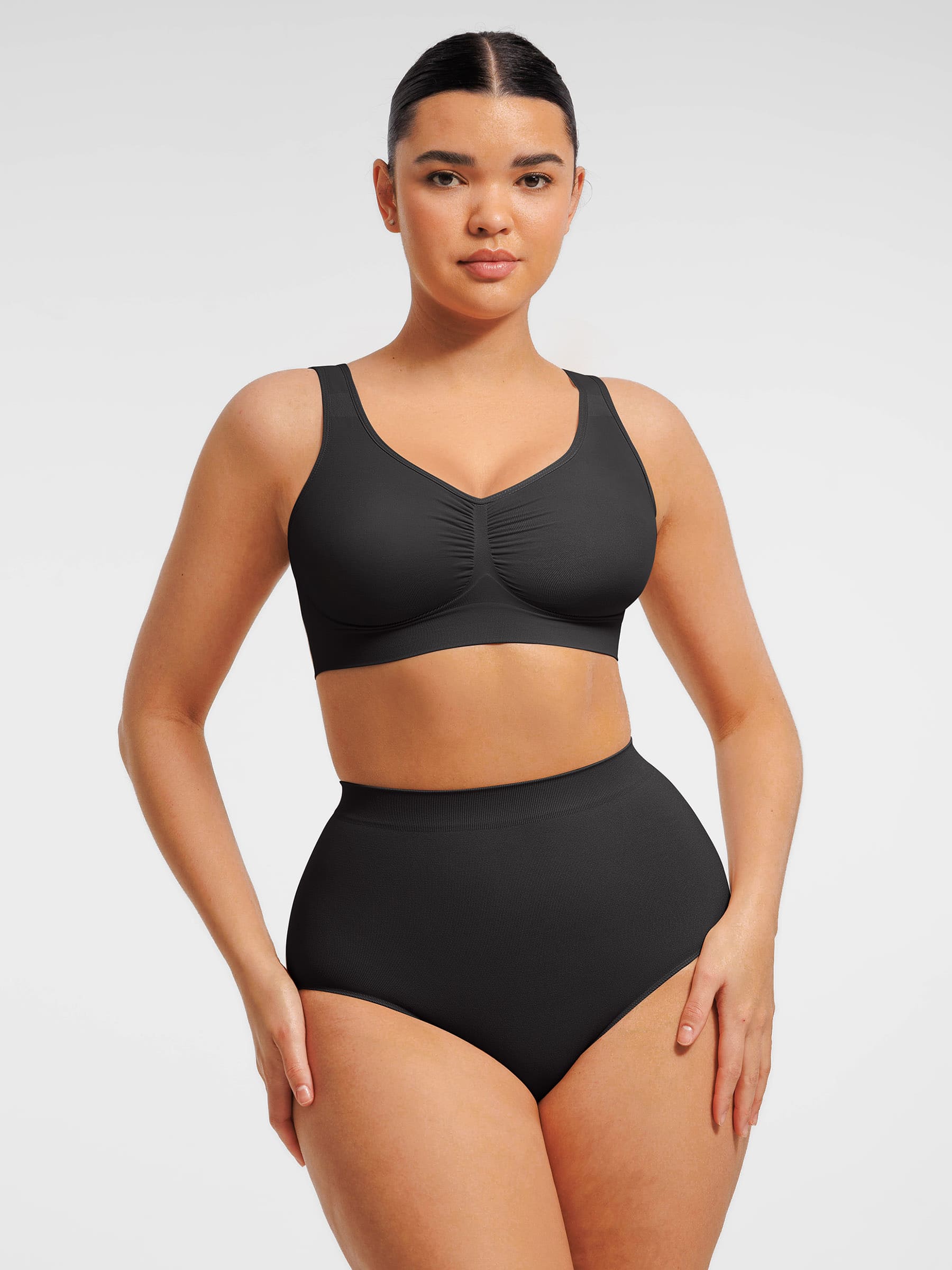 HeyCurve|Seamless Wide Straps Bra  & Seamless Tummy Control Brief Set