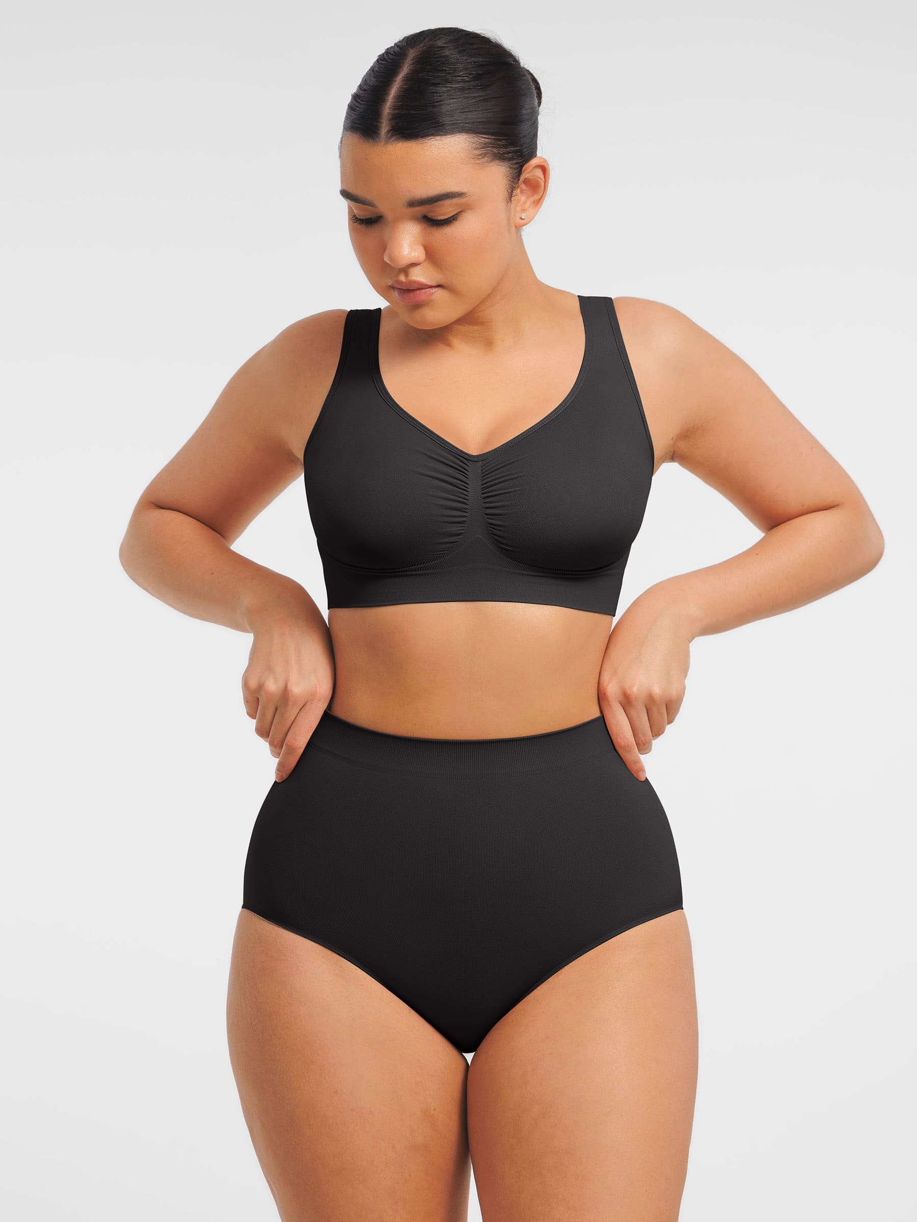 HeyCurve|Seamless Wide Straps Bra  & Seamless Tummy Control Brief Set