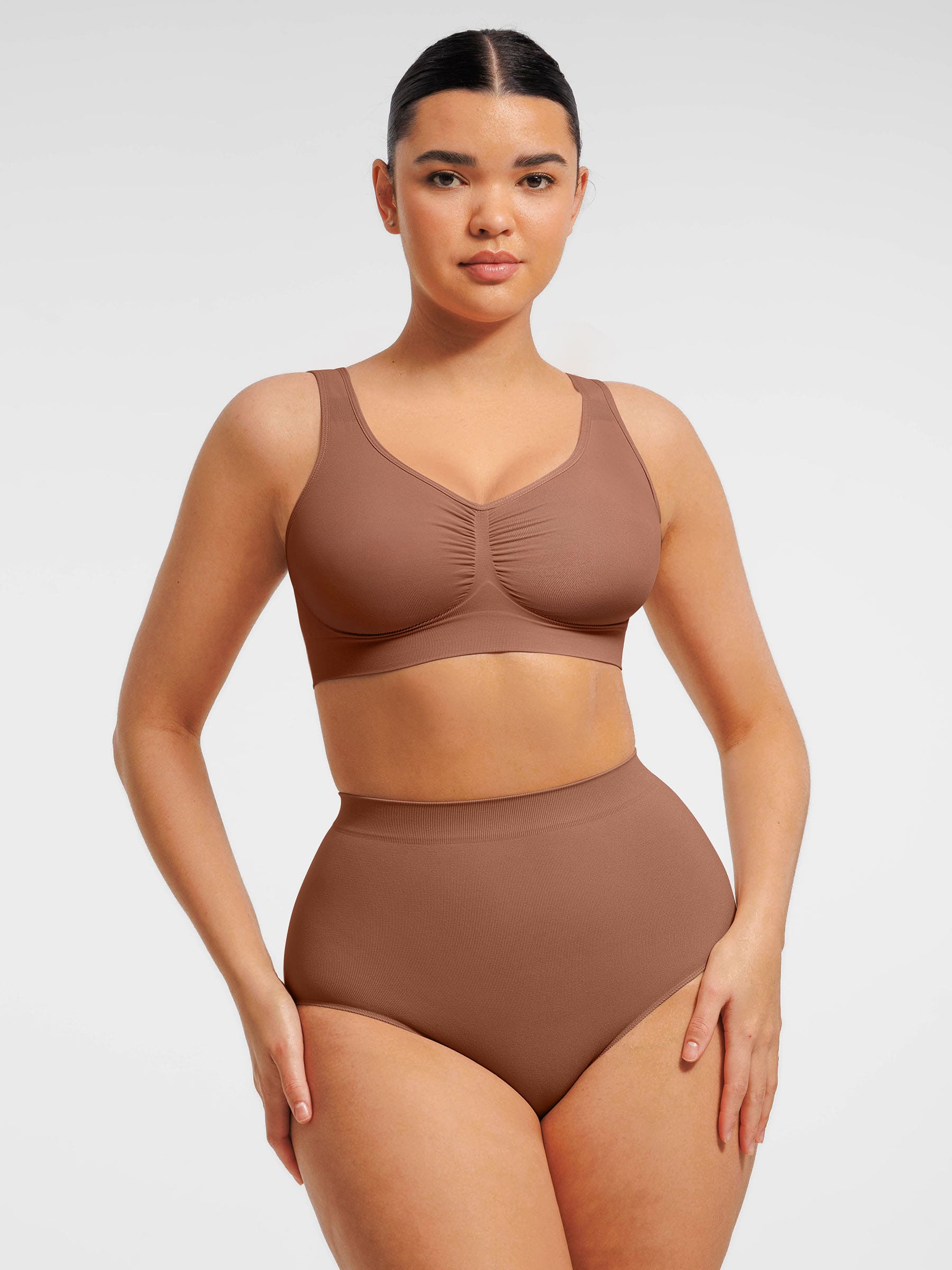 HeyCurve|Seamless Wide Straps Bra  & Seamless Tummy Control Brief Set