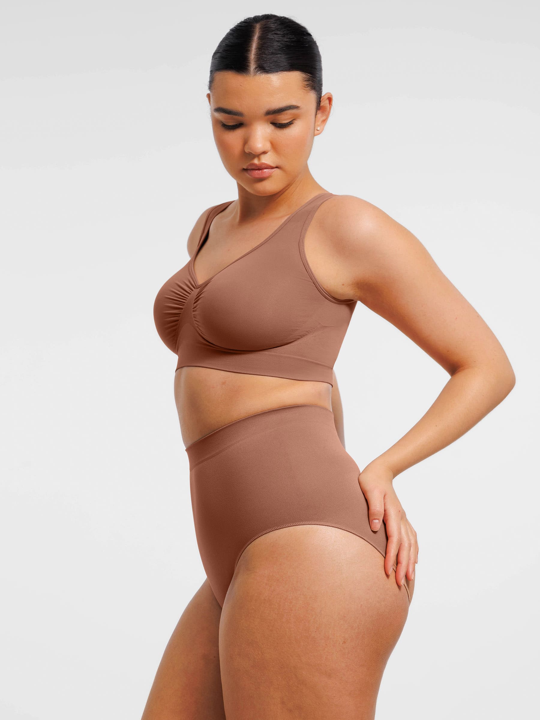HeyCurve|Seamless Wide Straps Bra  & Seamless Tummy Control Brief Set