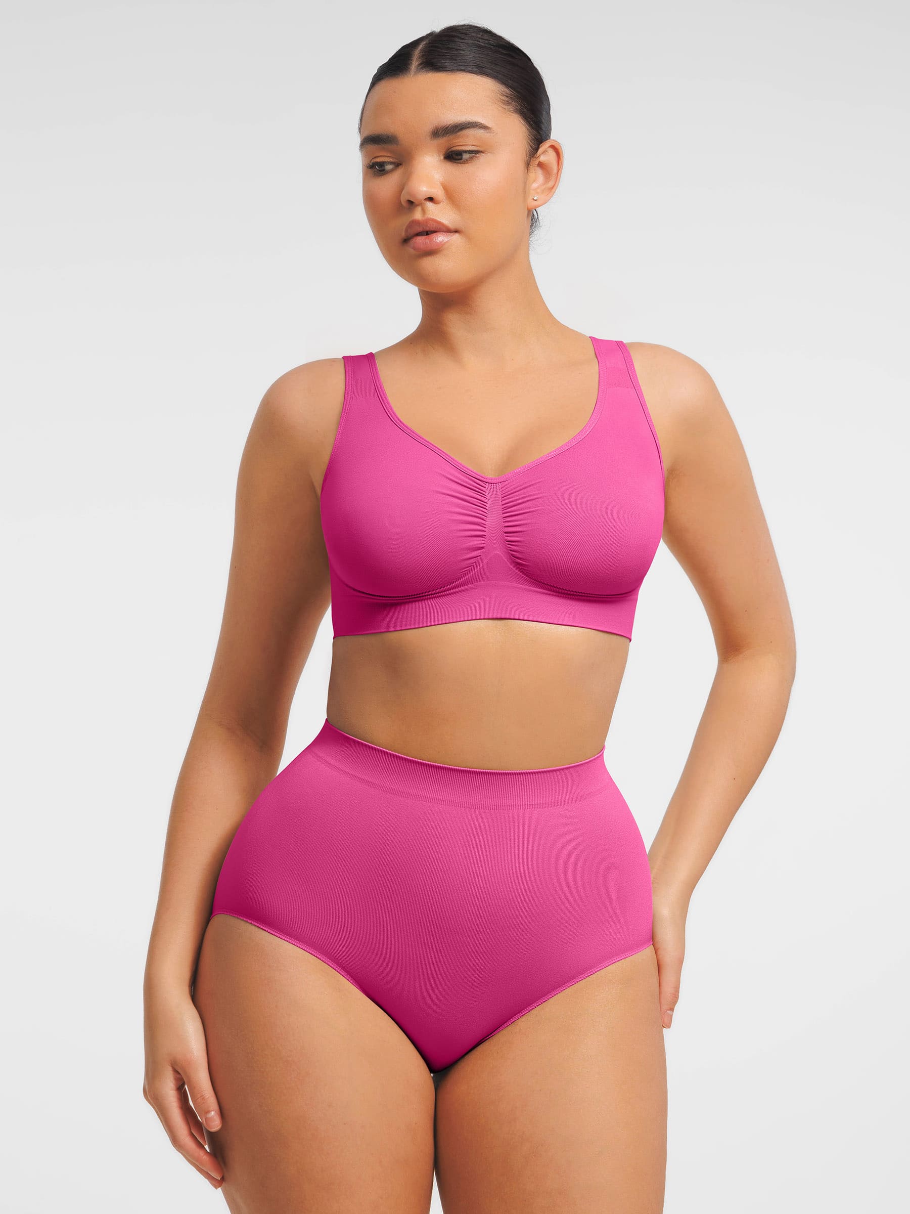 HeyCurve|Seamless Wide Straps Bra  & Seamless Tummy Control Brief Set
