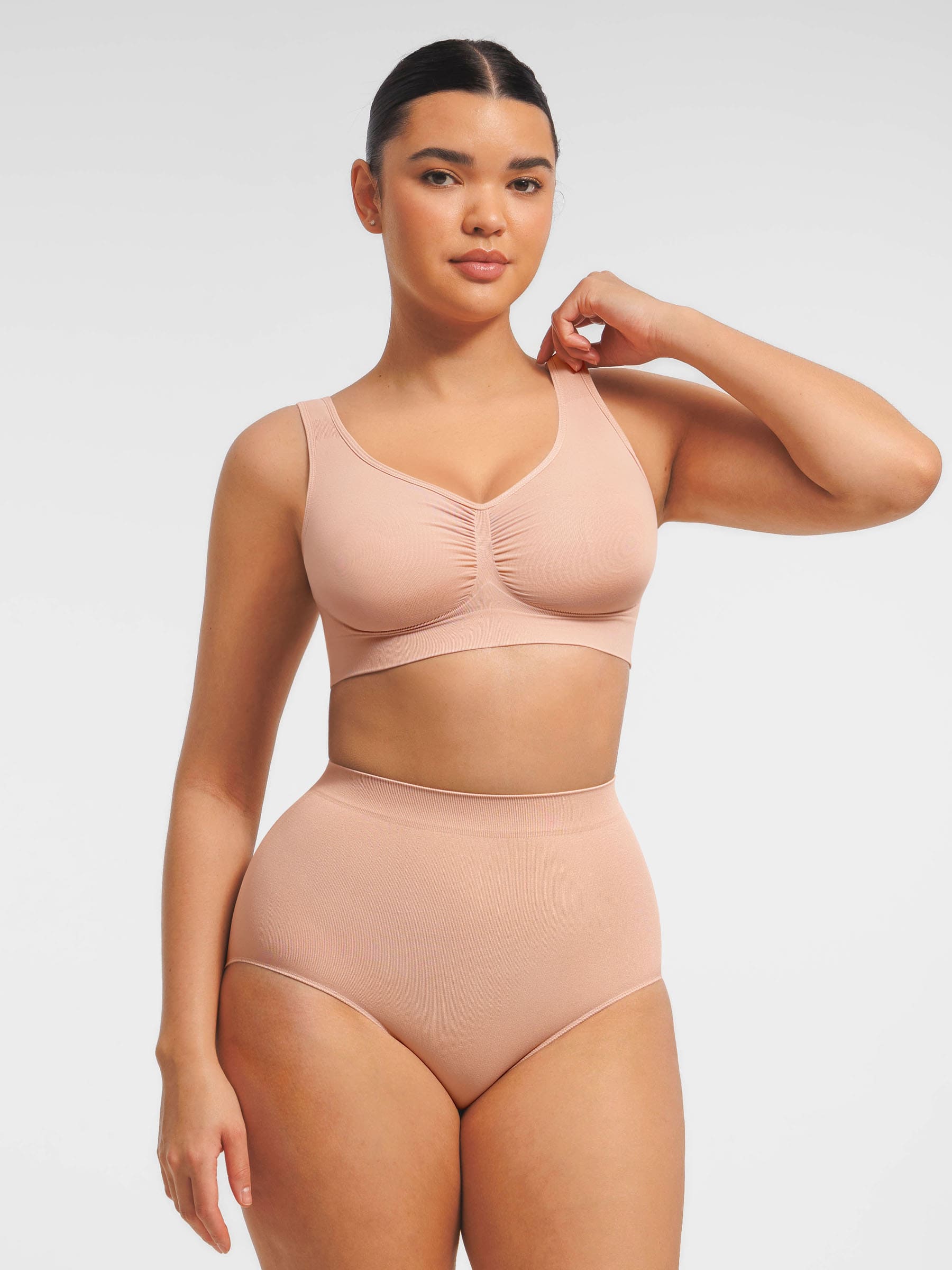 HeyCurve|Seamless Wide Straps Bra  & Seamless Tummy Control Brief Set