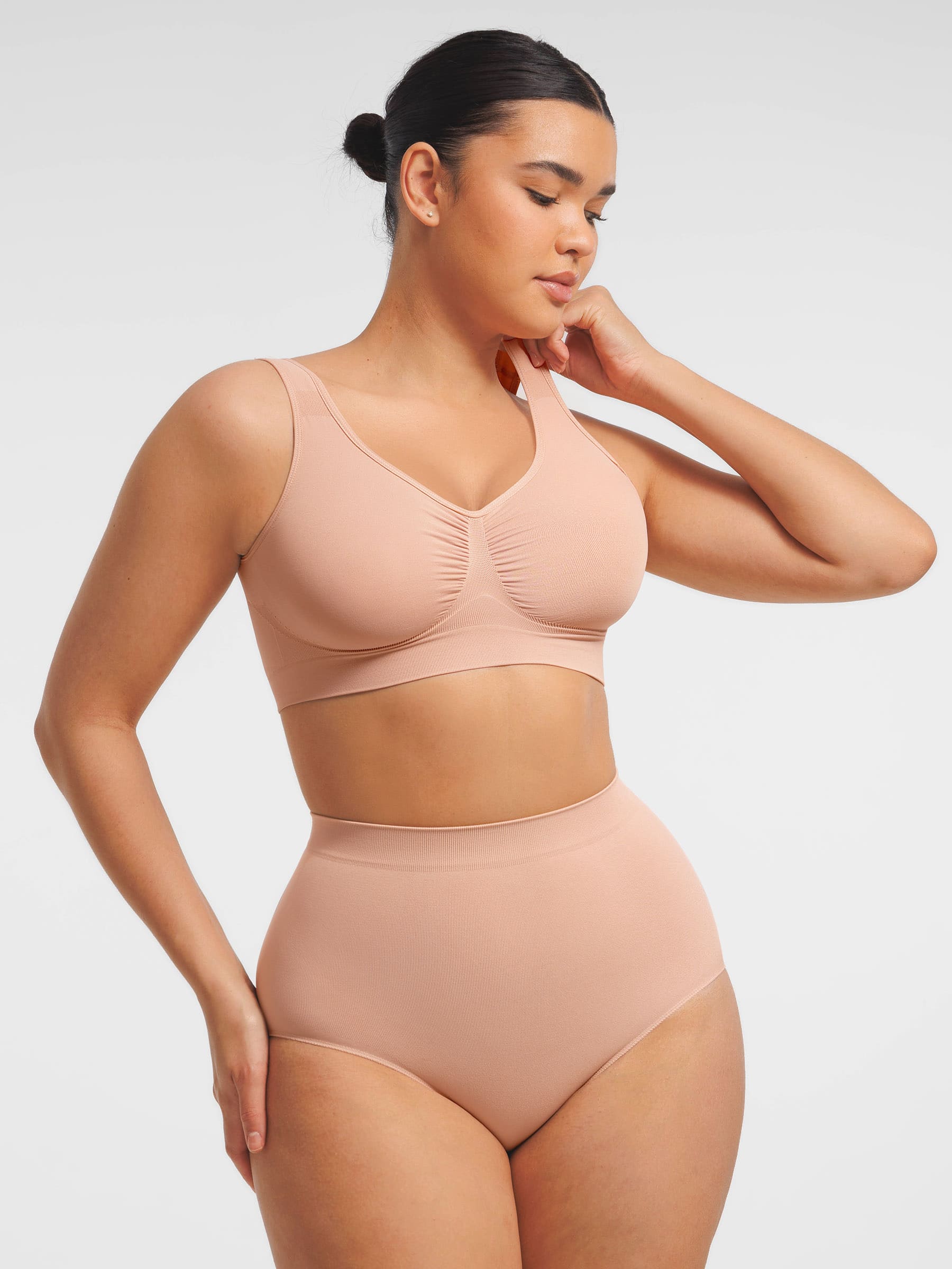 HeyCurve|Seamless Wide Straps Bra  & Seamless Tummy Control Brief Set