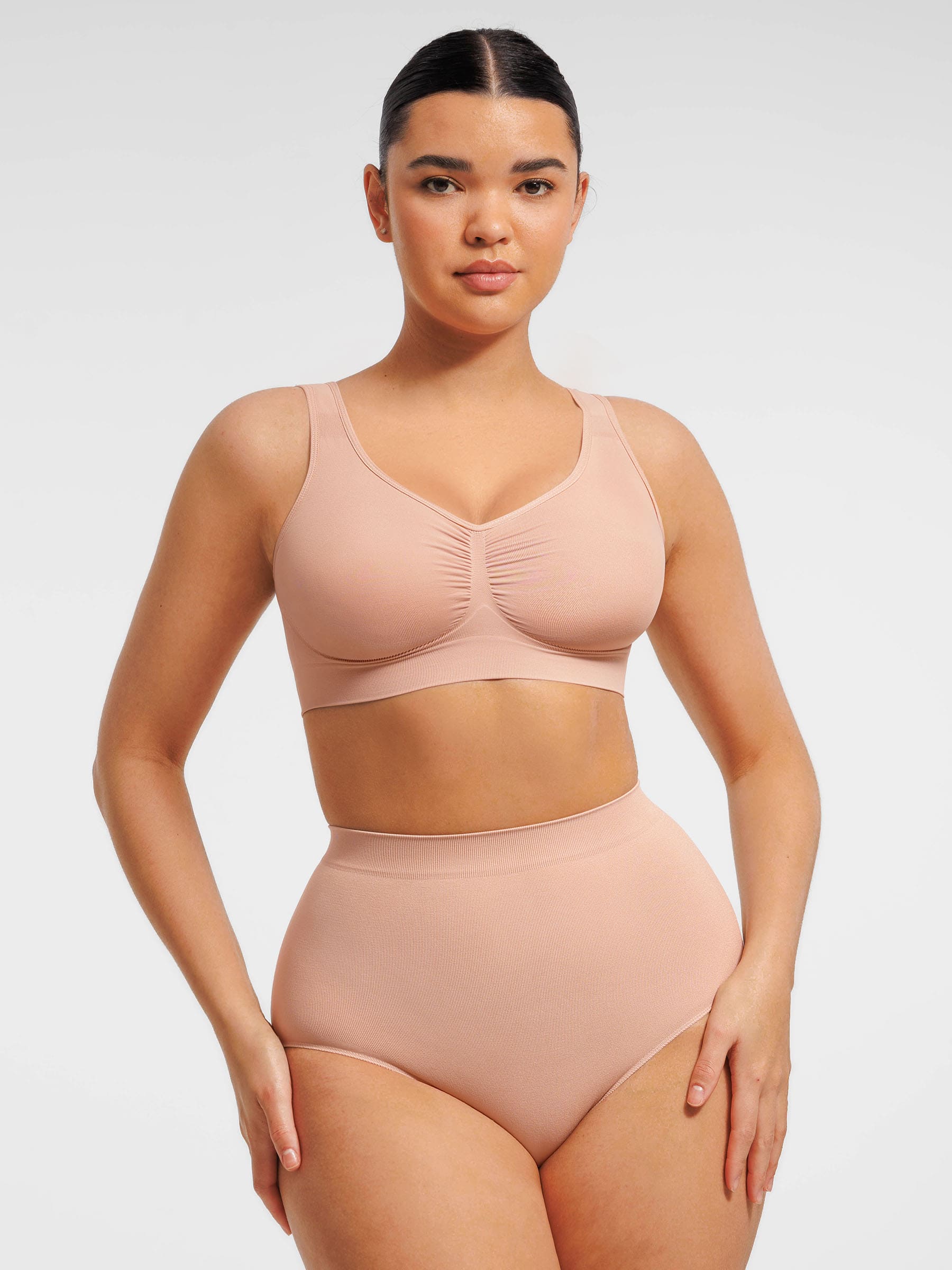 HeyCurve|Seamless Wide Straps Bra  & Seamless Tummy Control Brief Set