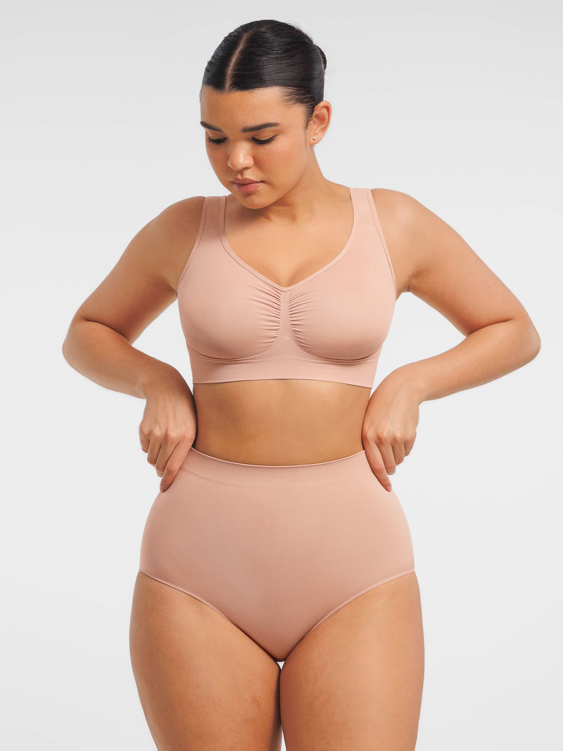 HeyCurve|Seamless Wide Straps Bra  & Seamless Tummy Control Brief Set