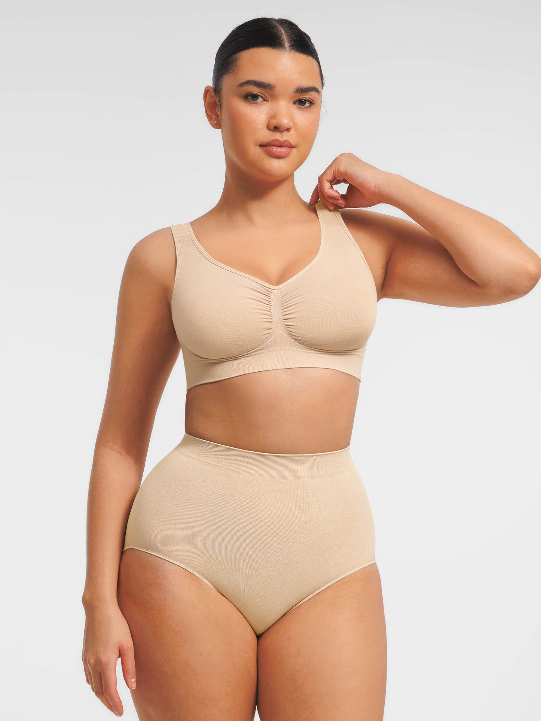 HeyCurve|Seamless Wide Straps Bra  & Seamless Tummy Control Brief Set