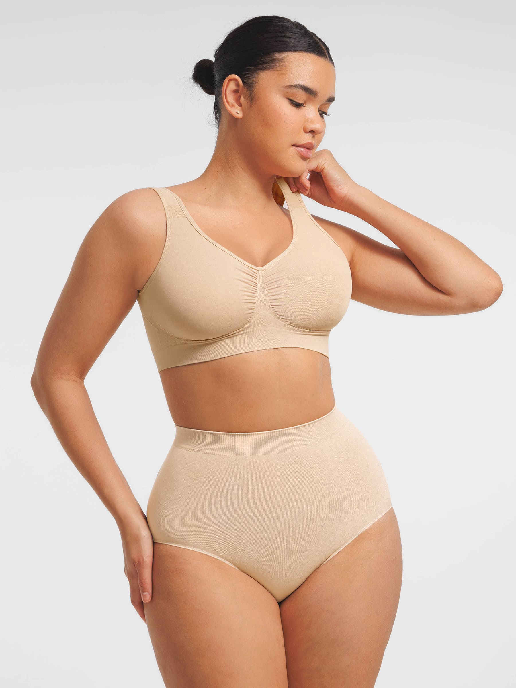 HeyCurve|Seamless Wide Straps Bra  & Seamless Tummy Control Brief Set
