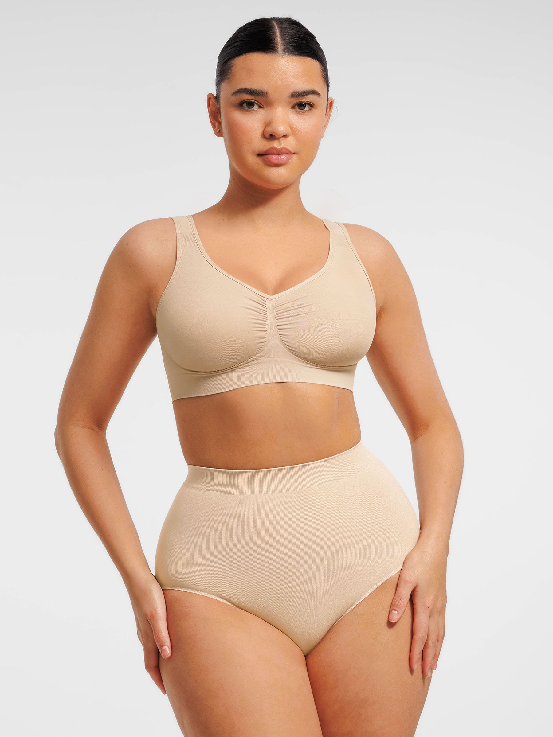 HeyCurve|Seamless Wide Straps Bra  & Seamless Tummy Control Brief Set