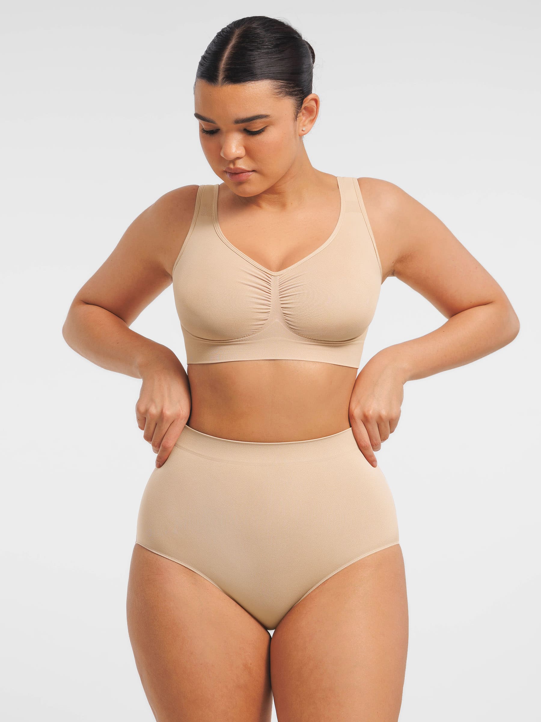 HeyCurve|Seamless Wide Straps Bra  & Seamless Tummy Control Brief Set
