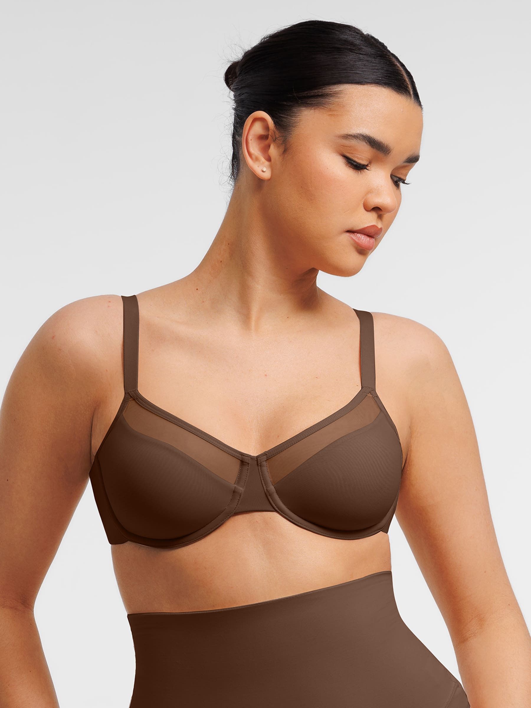HeyCurve| Sheer Mesh Full Coverage Unpadded Underwire Bra