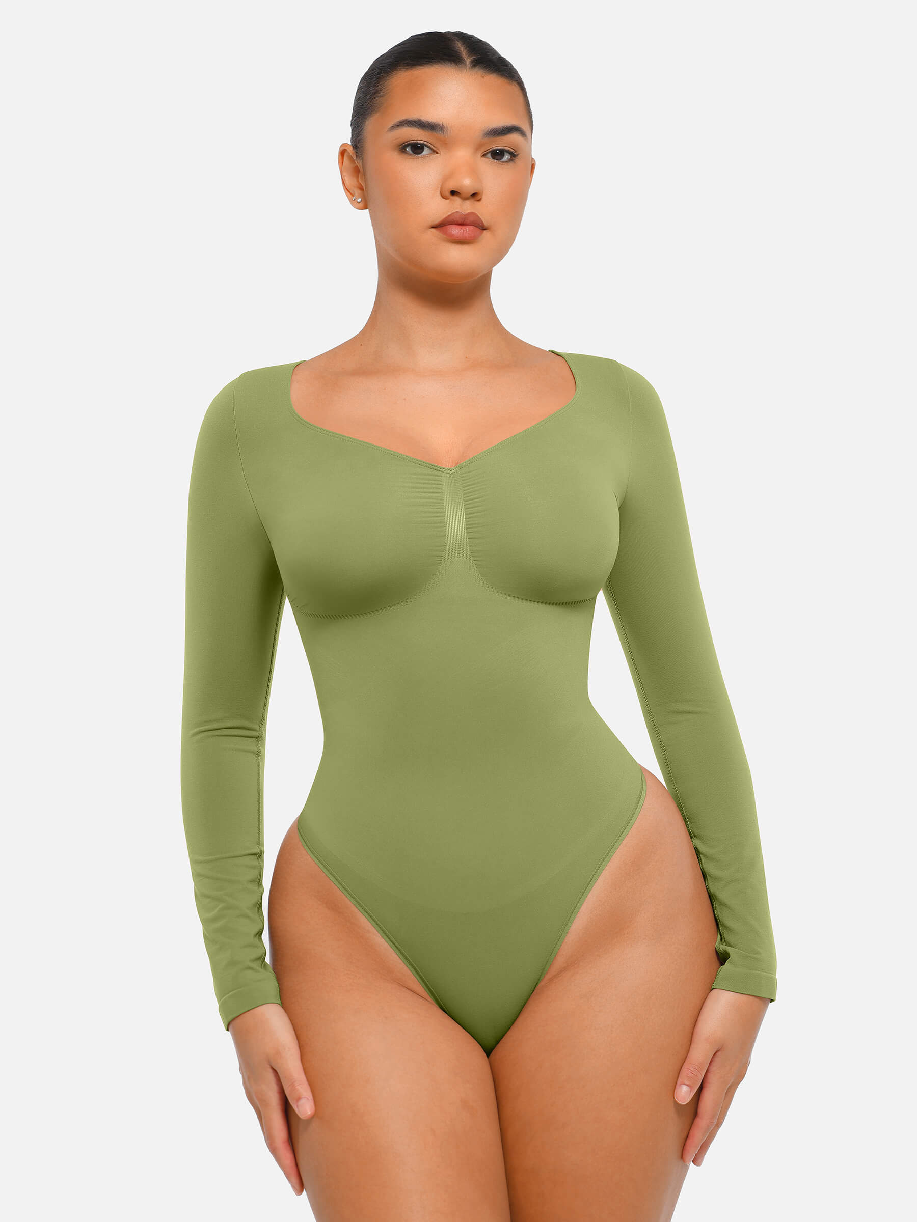 Hey Curve| Sömlös långärmad magekontroll tanga bodysuit