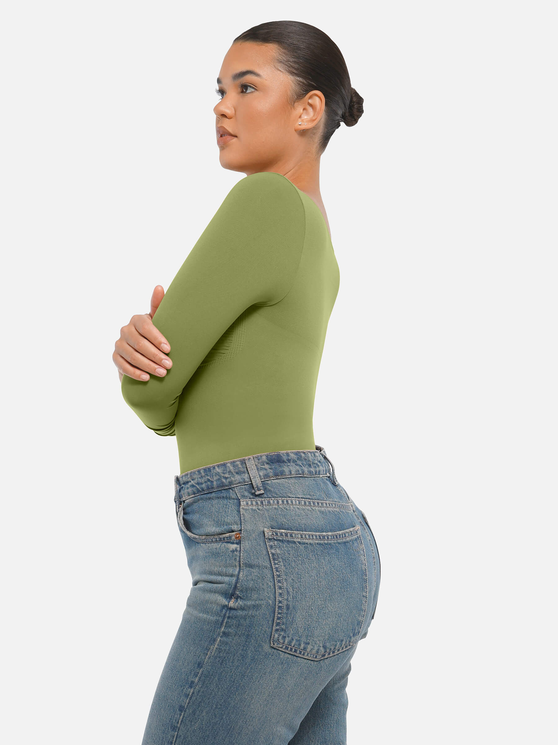 Hey Curve| Sömlös långärmad magekontroll tanga bodysuit