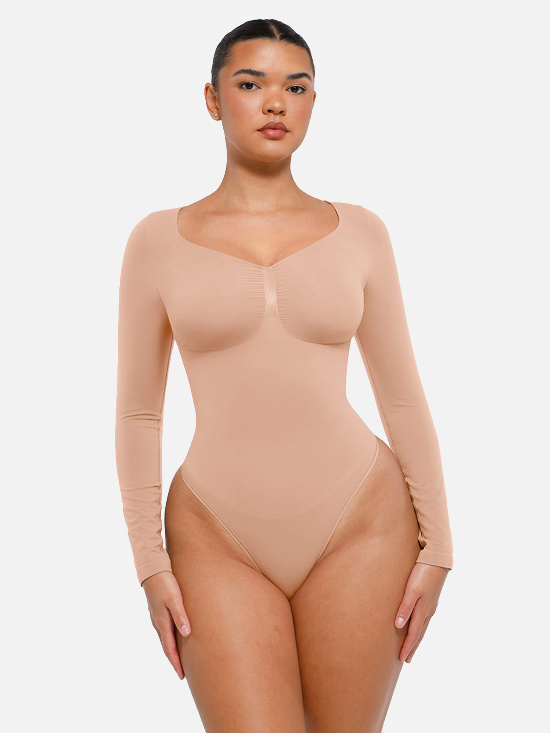Hey Curve| Sömlös långärmad magekontroll tanga bodysuit