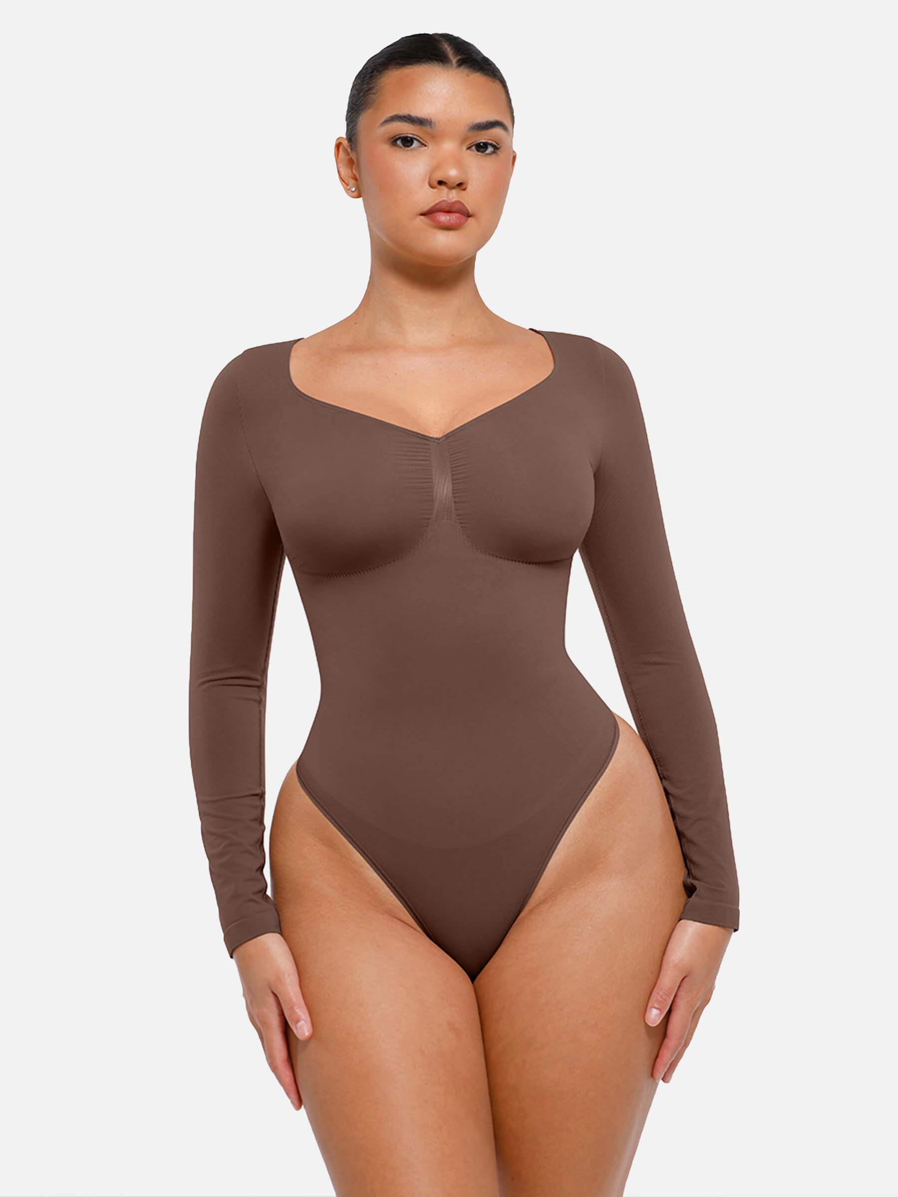 HeyCurve| Seamless Long Sleeve Tummy Control Thong Bodysuit