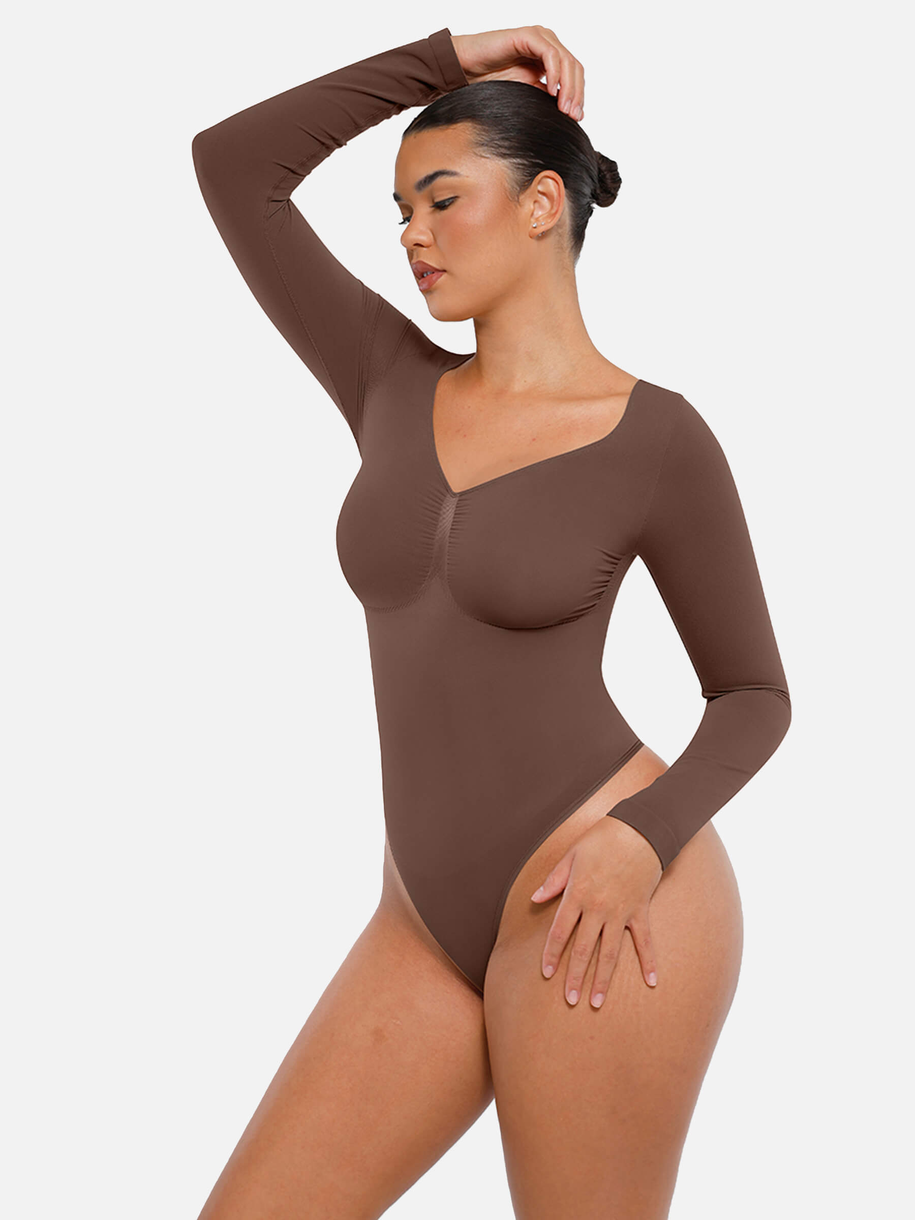 Hey Curve| Sömlös långärmad magekontroll tanga bodysuit