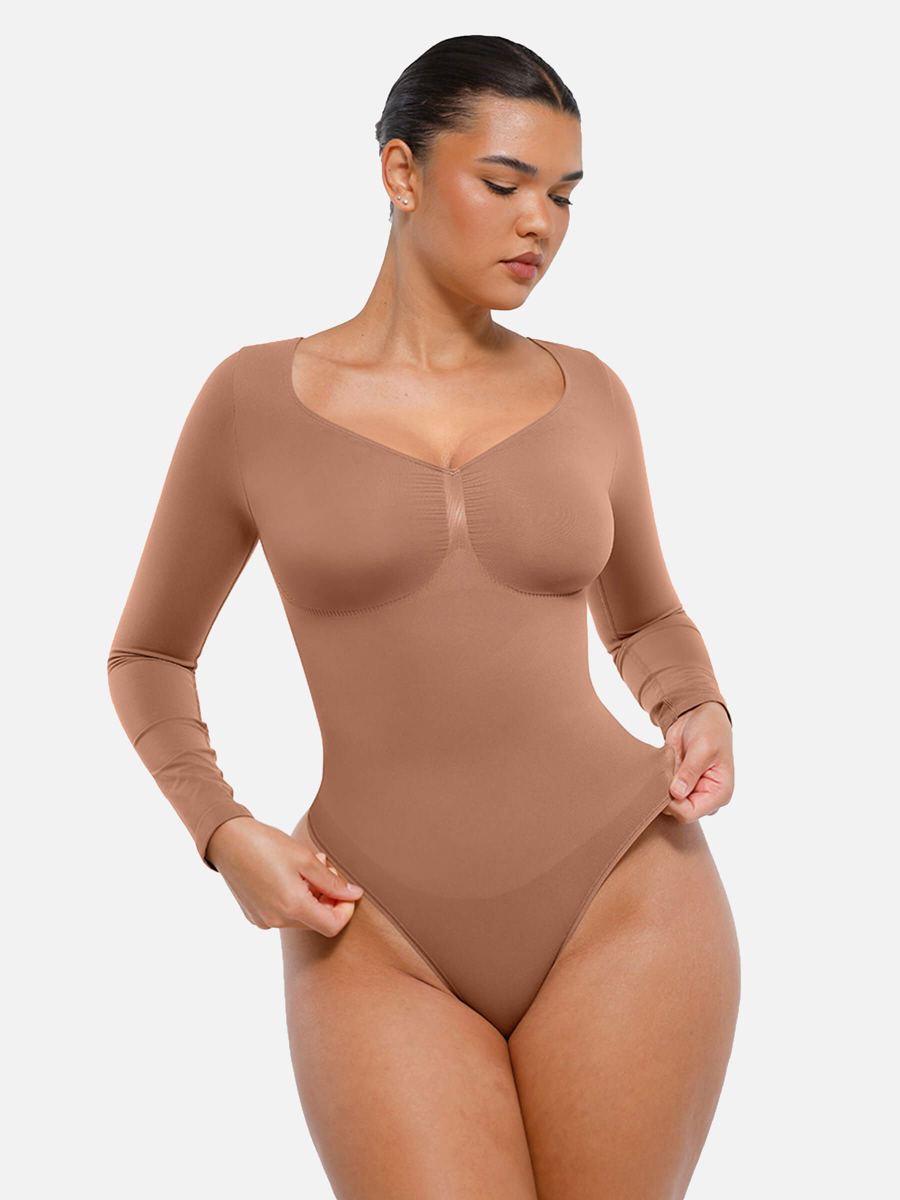 Hey Curve| Sömlös långärmad magekontroll tanga bodysuit