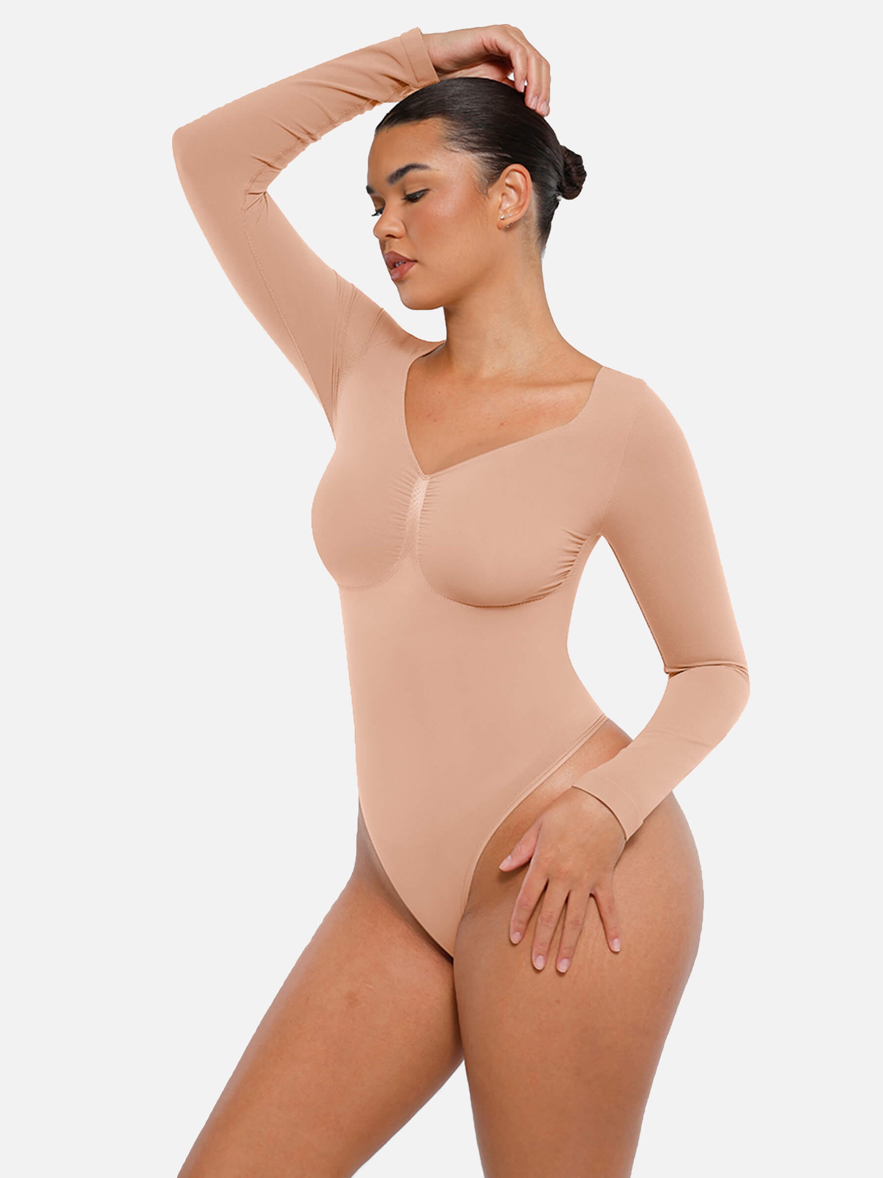Hey Curve| Sömlös långärmad magekontroll tanga bodysuit
