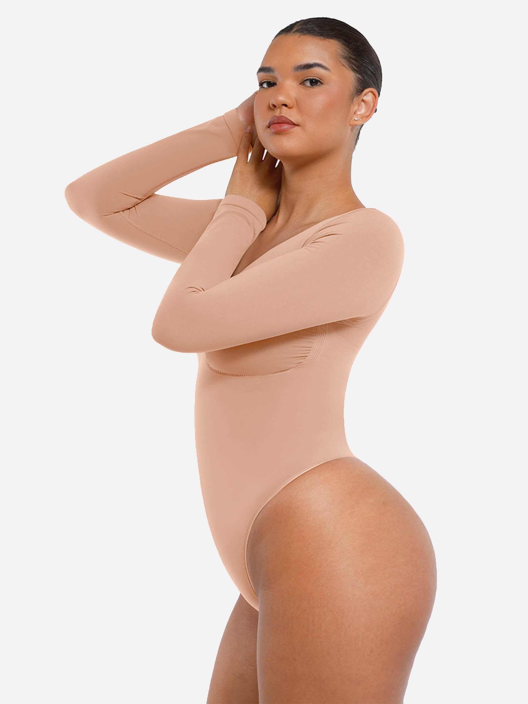 Hey Curve| Sömlös långärmad magekontroll tanga bodysuit