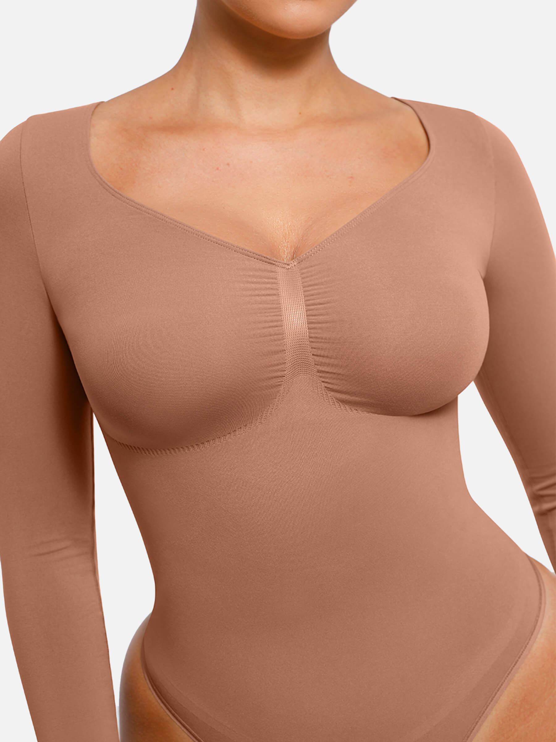 Hey Curve| Sömlös långärmad magekontroll tanga bodysuit