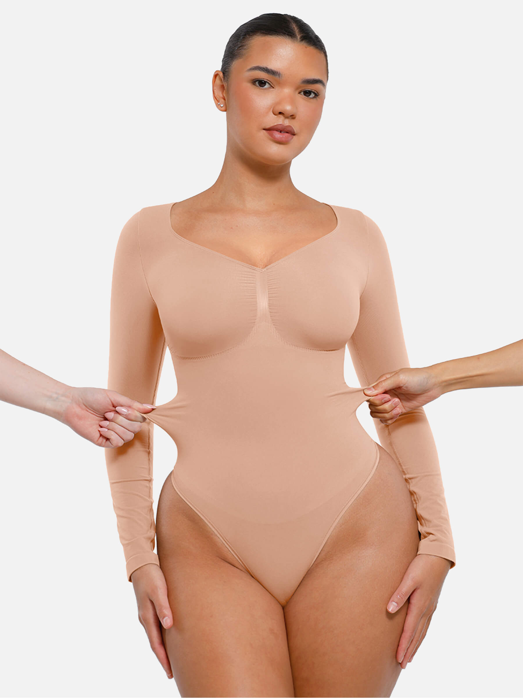 Hey Curve| Sömlös långärmad magekontroll tanga bodysuit