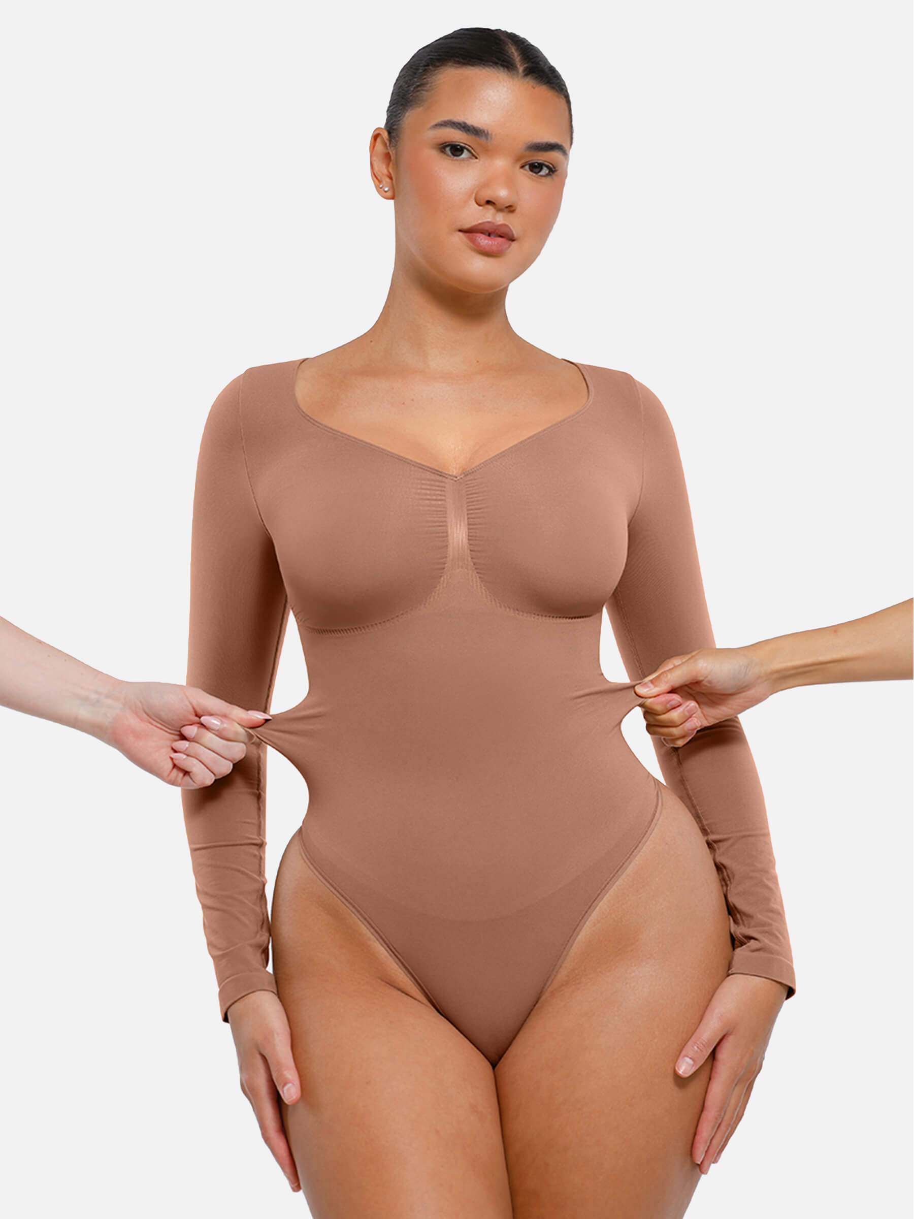 Hey Curve| Sömlös långärmad magekontroll tanga bodysuit