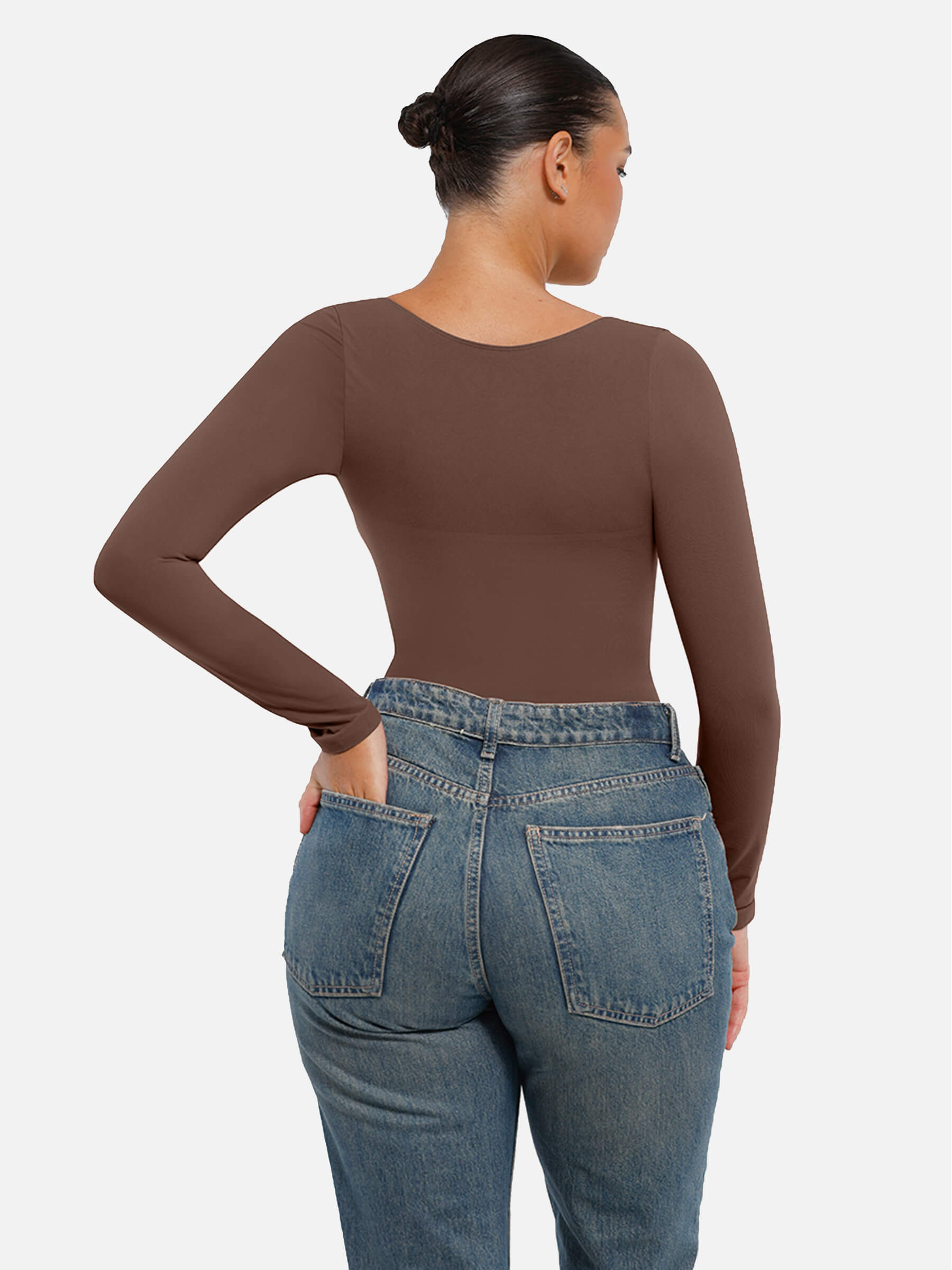 Hey Curve| Sömlös långärmad magekontroll tanga bodysuit