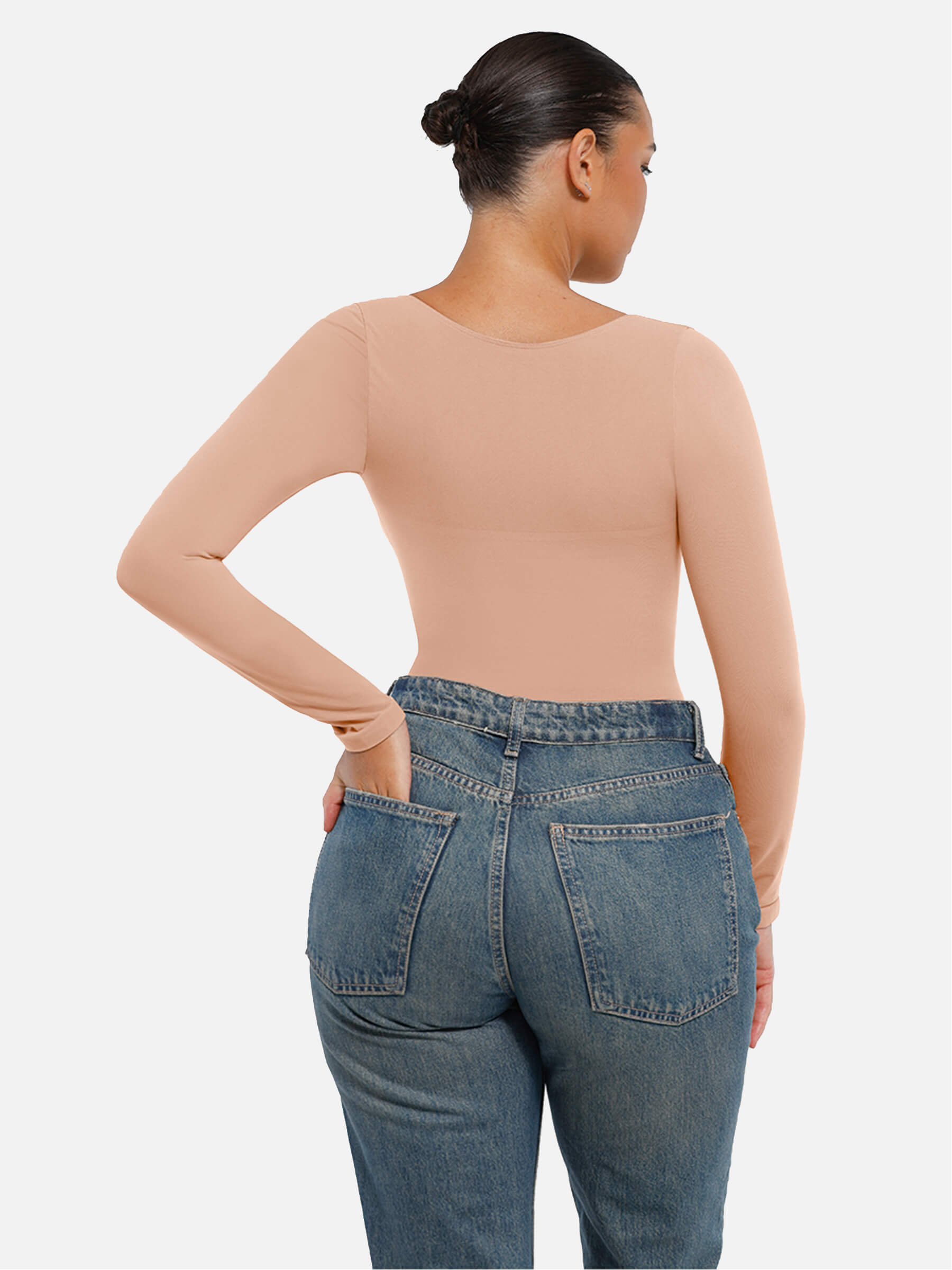 Hey Curve| Sömlös långärmad magekontroll tanga bodysuit
