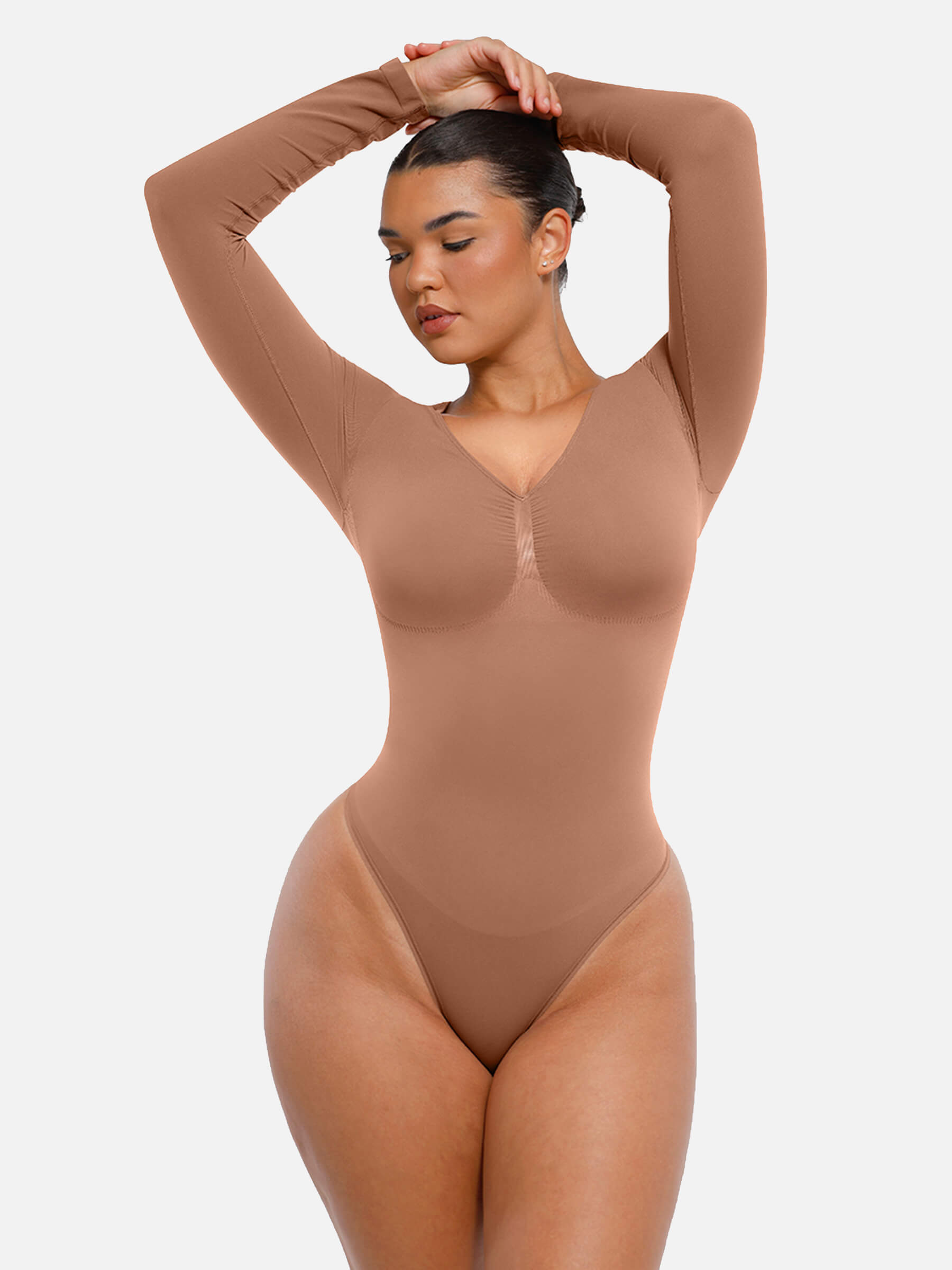 Hey Curve| Sömlös långärmad magekontroll tanga bodysuit