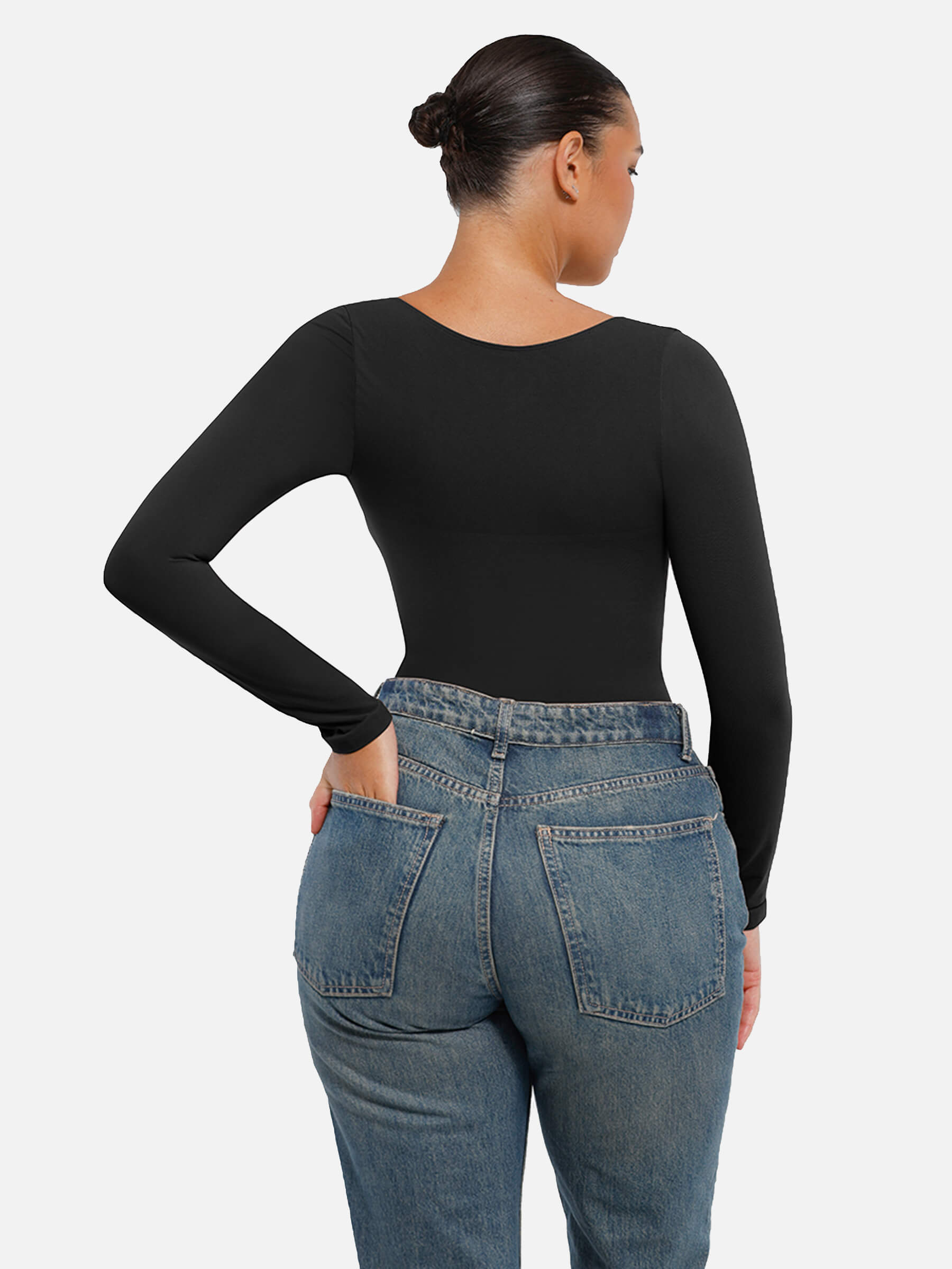 Hey Curve| Sömlös långärmad magekontroll tanga bodysuit