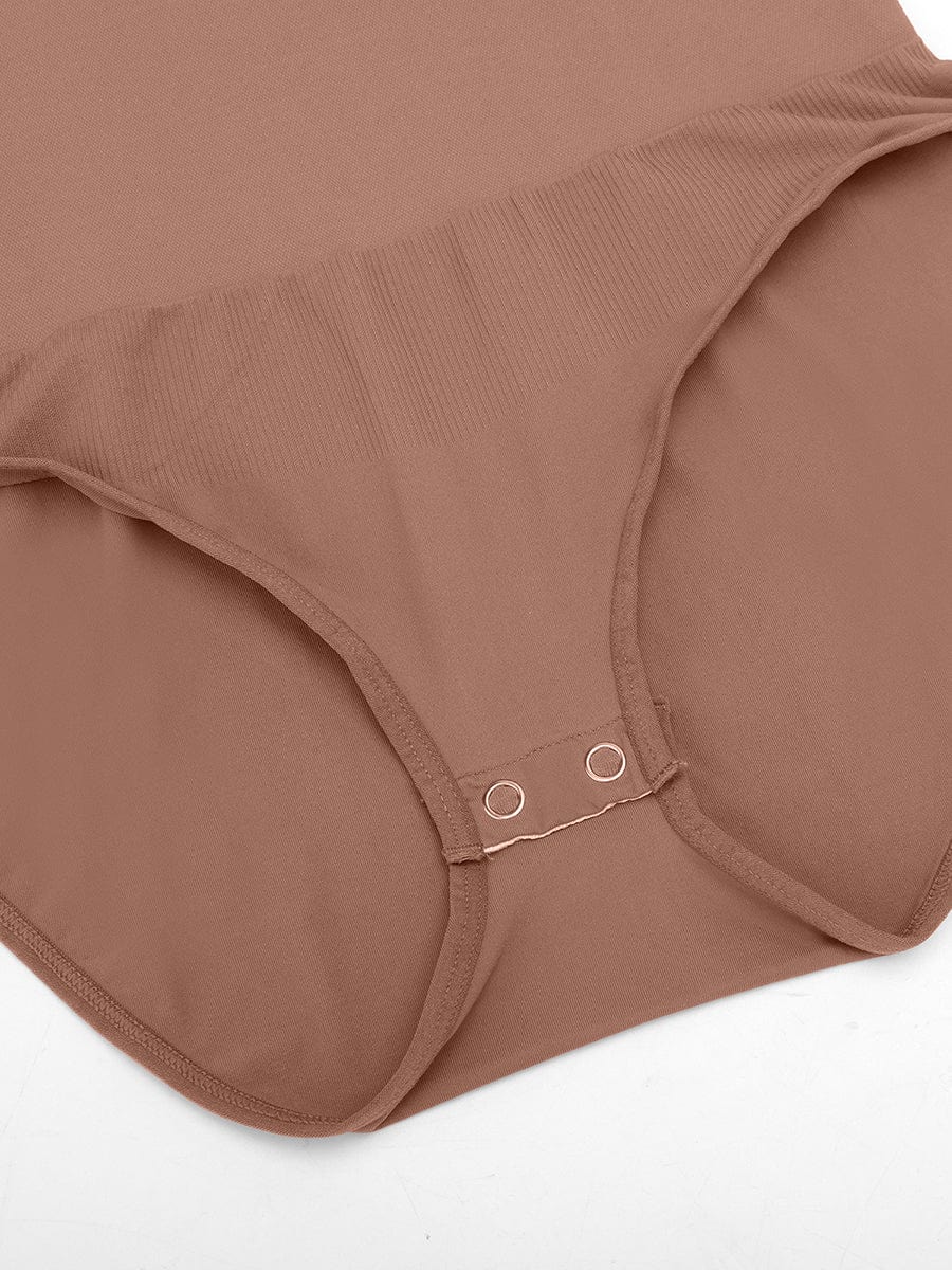 HeyCurve| Sømløs crew neck langærmet mavekontrol bodystocking med trykknap i skridtet