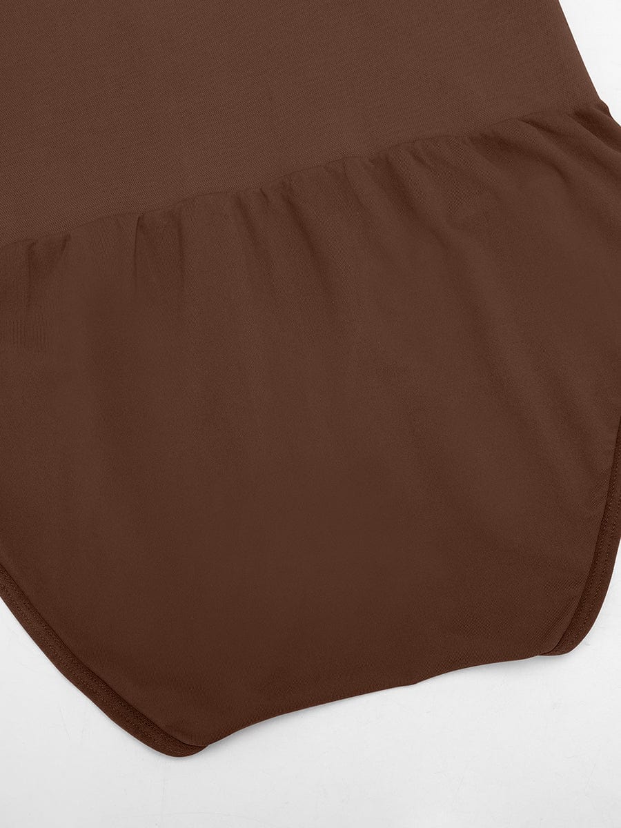 HeyCurve| Sømløs crew neck langærmet mavekontrol bodystocking med trykknap i skridtet