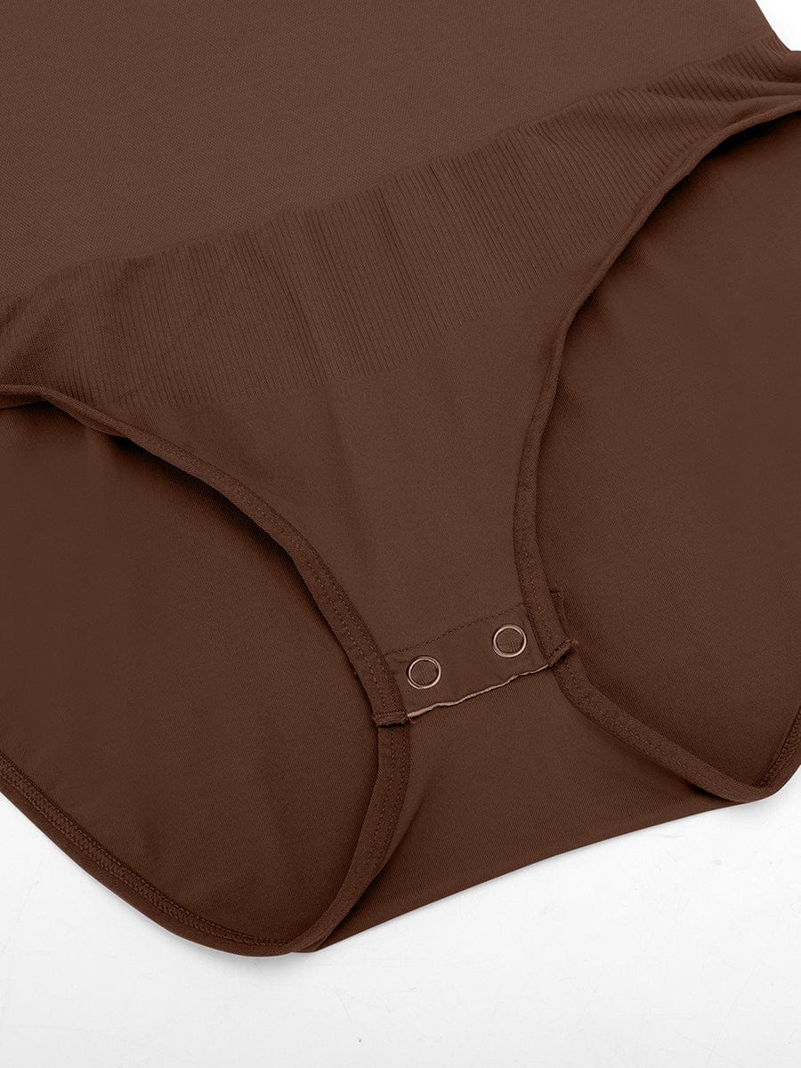 HeyCurve| Sømløs crew neck langærmet mavekontrol bodystocking med trykknap i skridtet