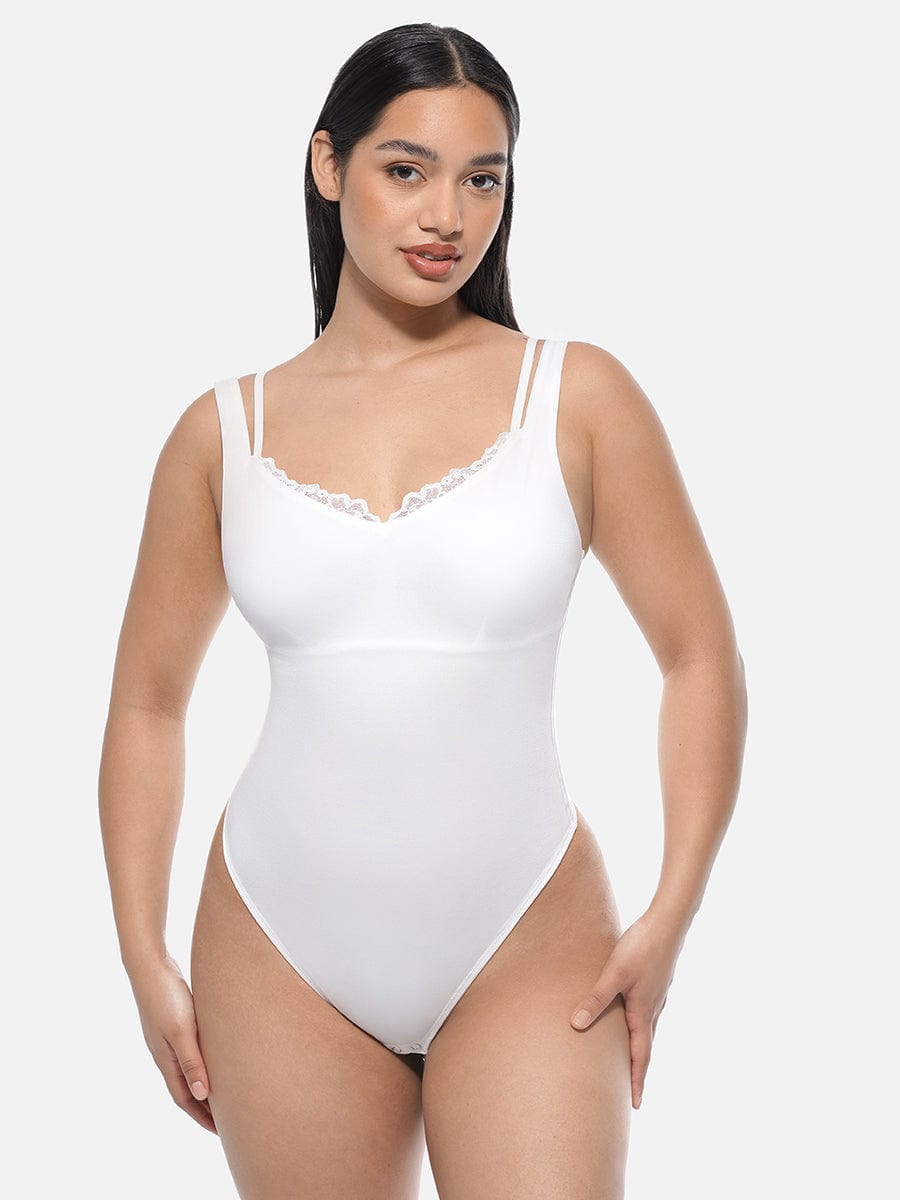 HeyCurve| Blonder V-hals T-back Talje og maveformende G-streng Bodystocking