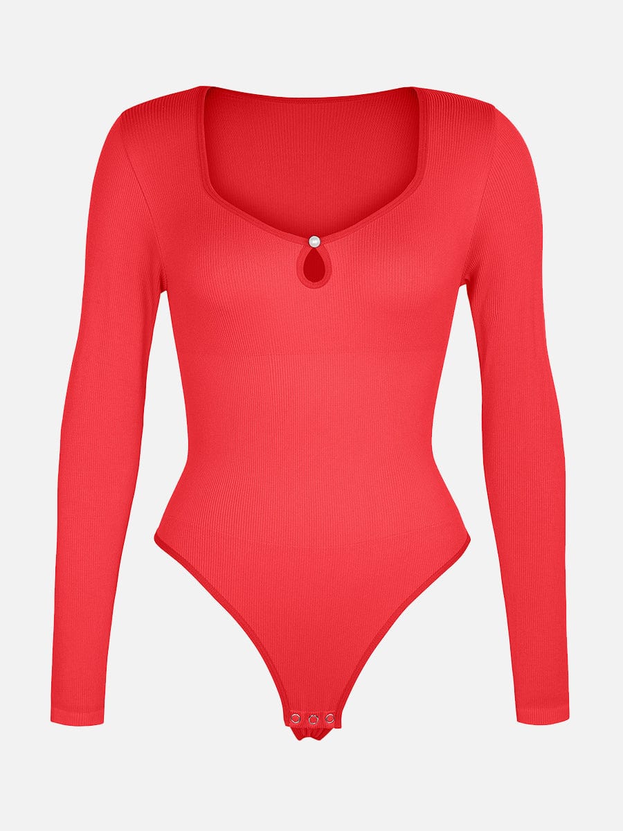 HeyCurve| Sømløs ribbet sexet hul scoop hals talje mavekontrol thong bodysuit