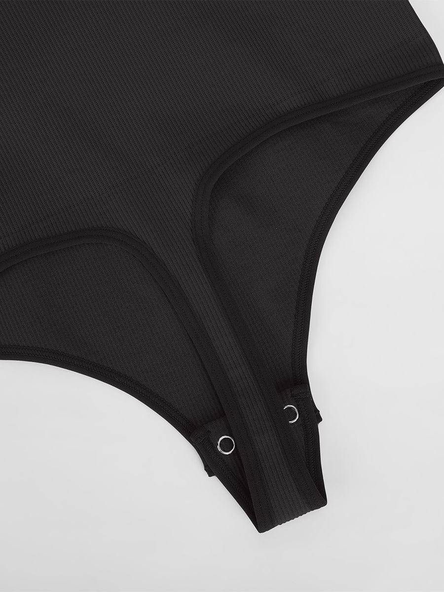 HeyCurve| Sømløs ribbet sexet hul scoop hals talje mavekontrol thong bodysuit