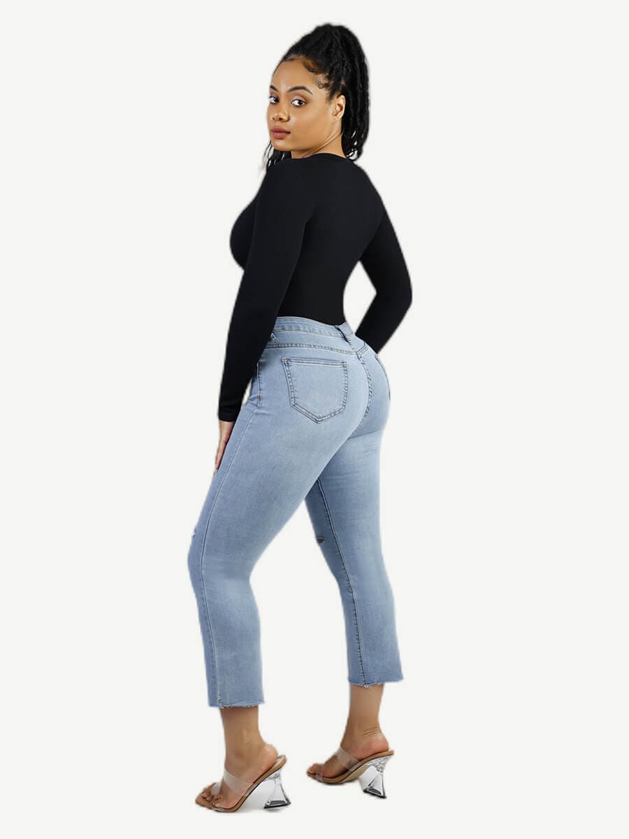 HeyCurve| Langærmet V-hals Taljeformende Mavekontrol Sømløs Bodystocking